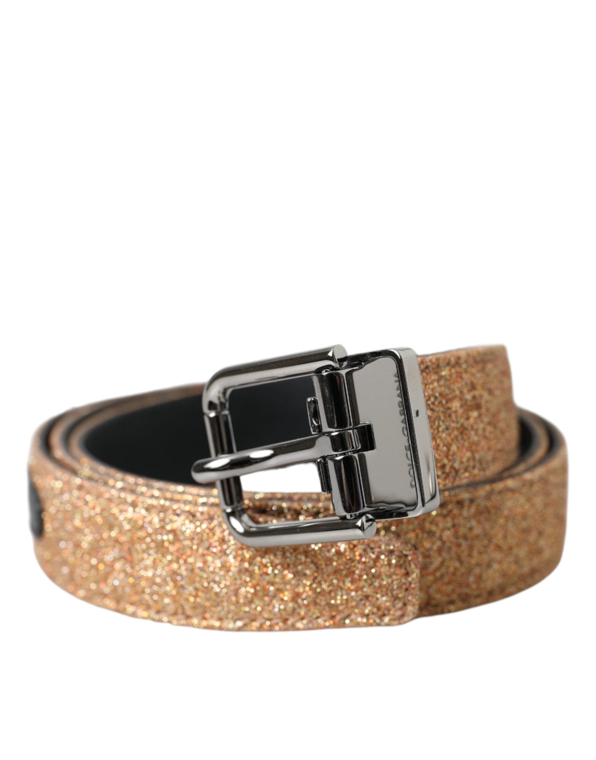 Gold Glitter Leather Silver Metal Buckle Belt - ventzia