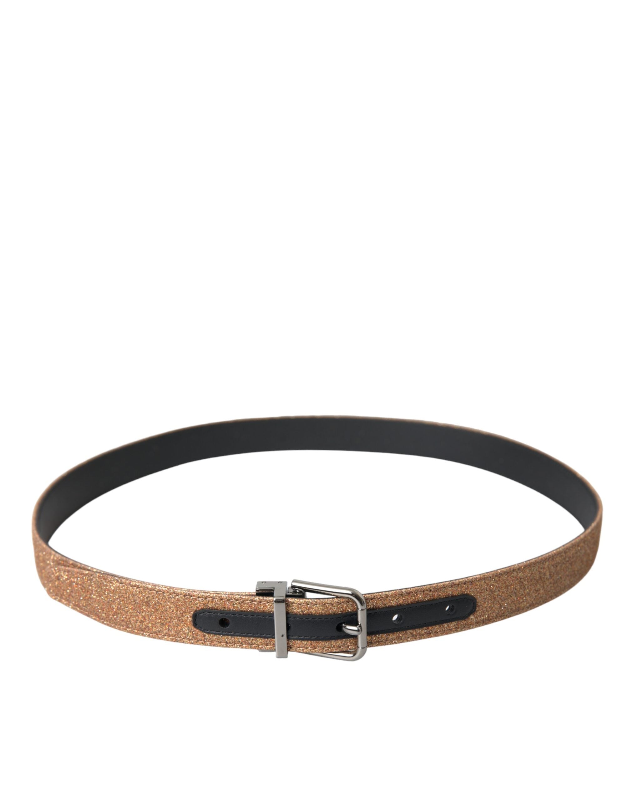 Gold Glitter Leather Silver Metal Buckle Belt - ventzia