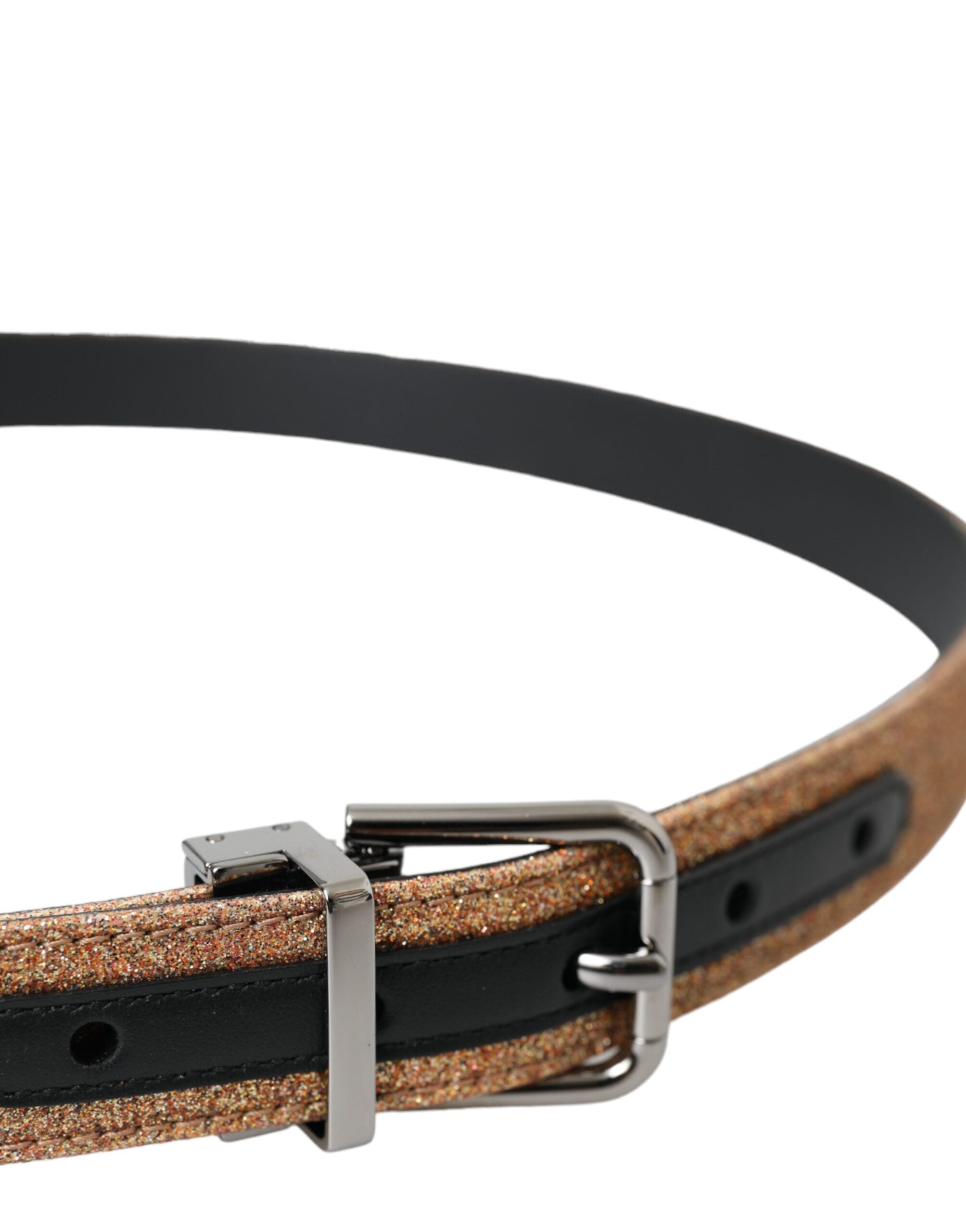 Gold Glitter Leather Silver Metal Buckle Belt - ventzia