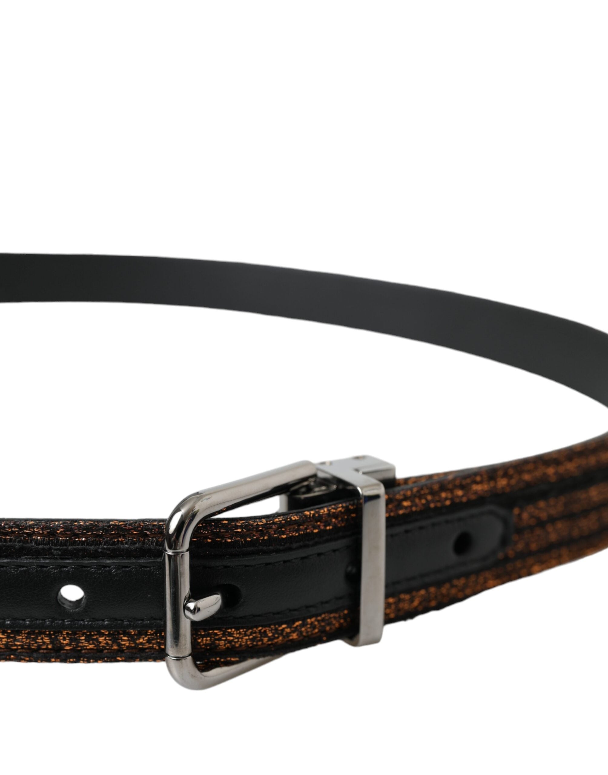 Gold Jacquard Stripes Silver Metal Buckle Belt - ventzia