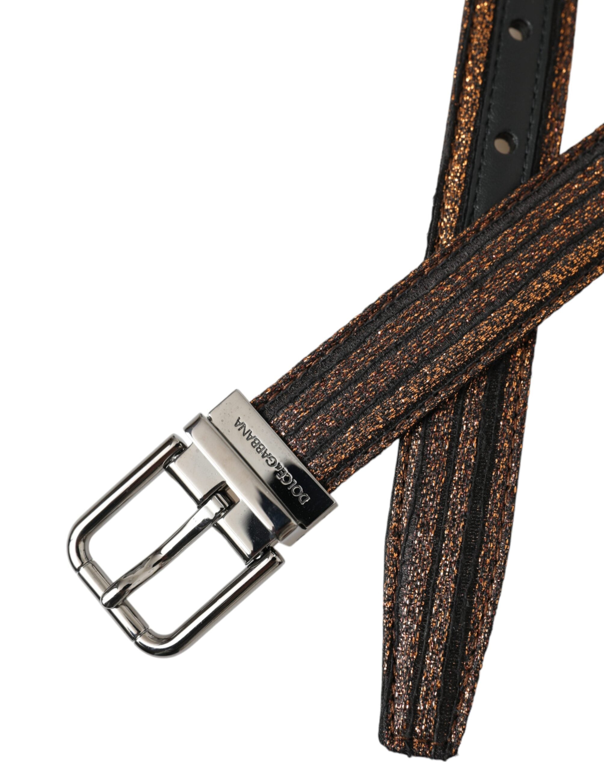 Gold Jacquard Stripes Silver Metal Buckle Belt - ventzia
