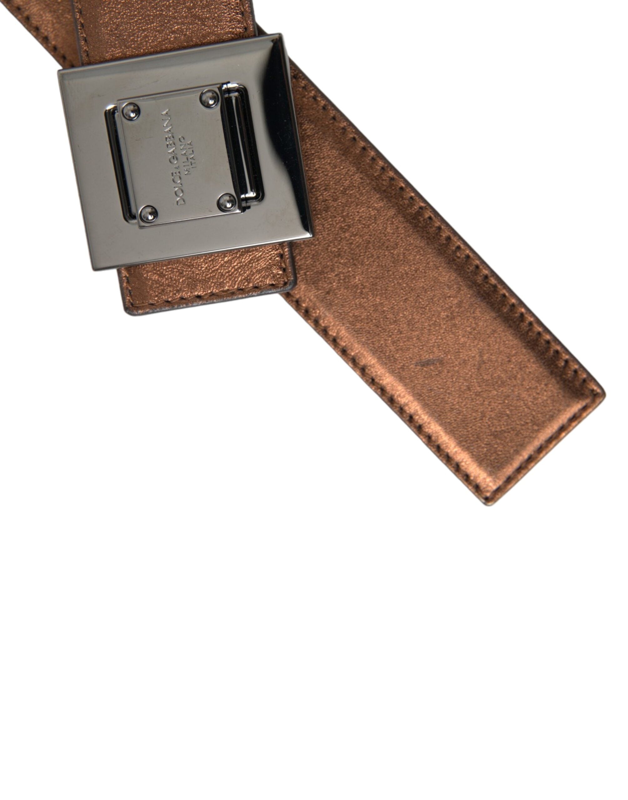 Metallic Bronze Leather Square Metal Buckle Belt - ventzia
