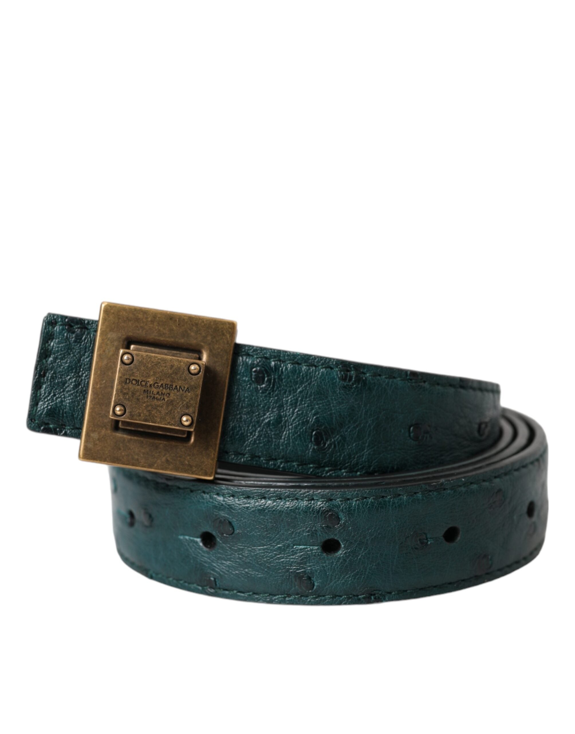 Dark Green Leather Square Metal Buckle Belt - ventzia