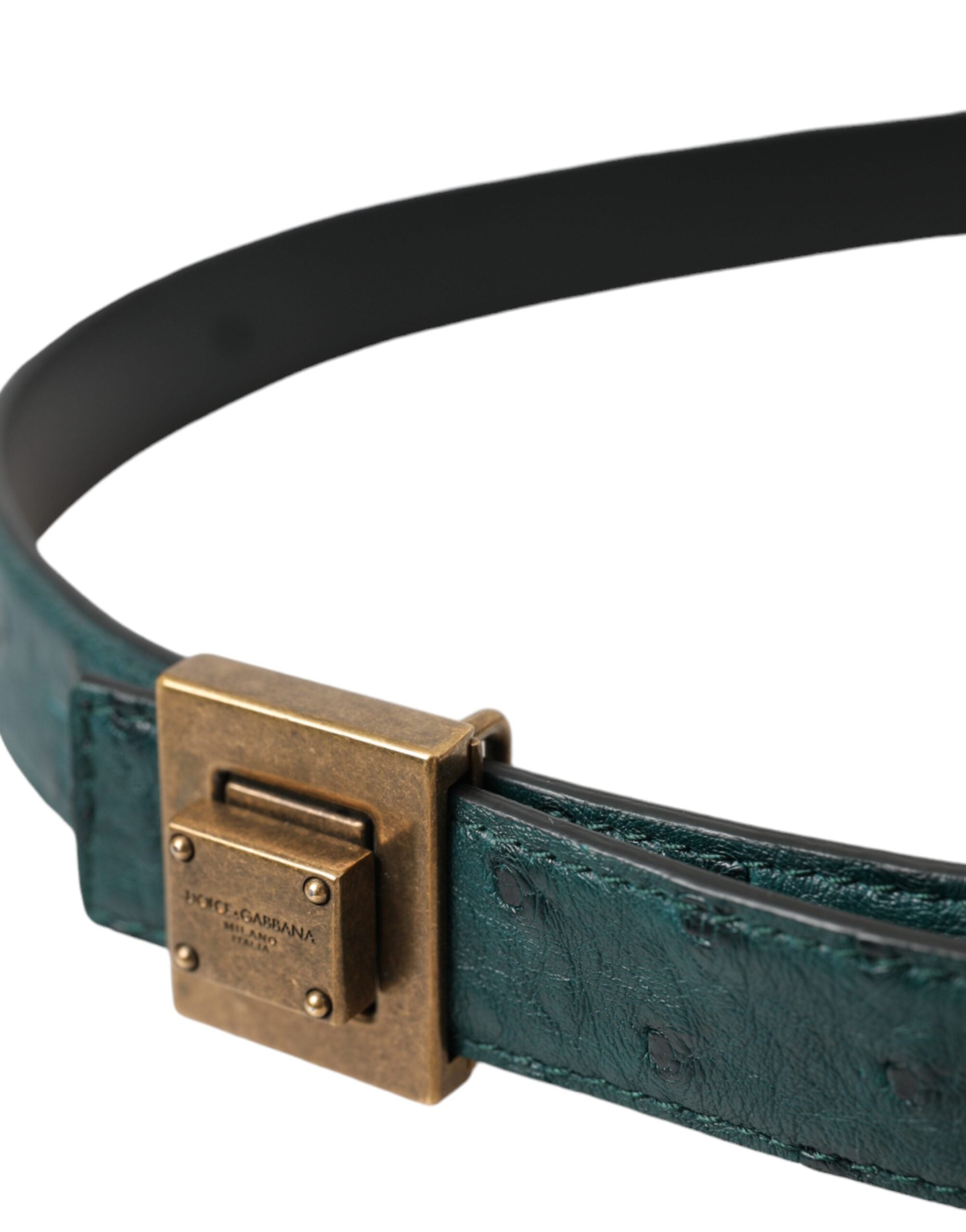 Dark Green Leather Square Metal Buckle Belt - ventzia
