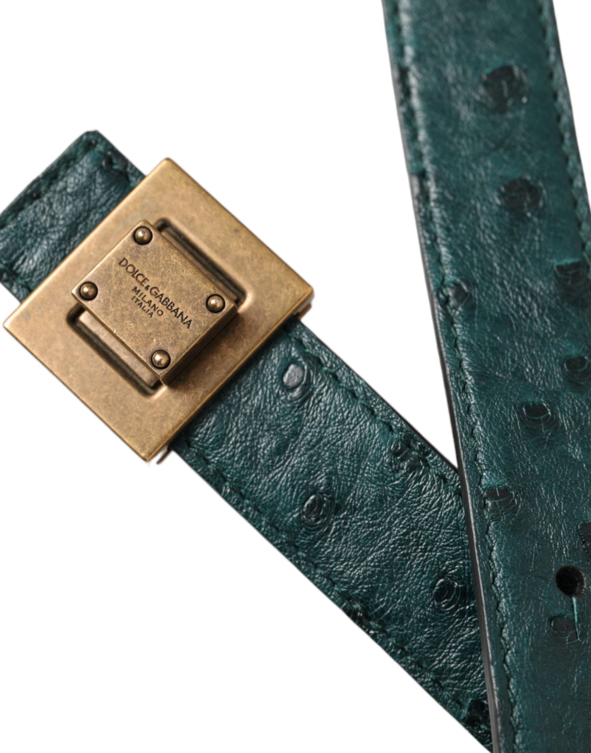 Dark Green Leather Square Metal Buckle Belt - ventzia