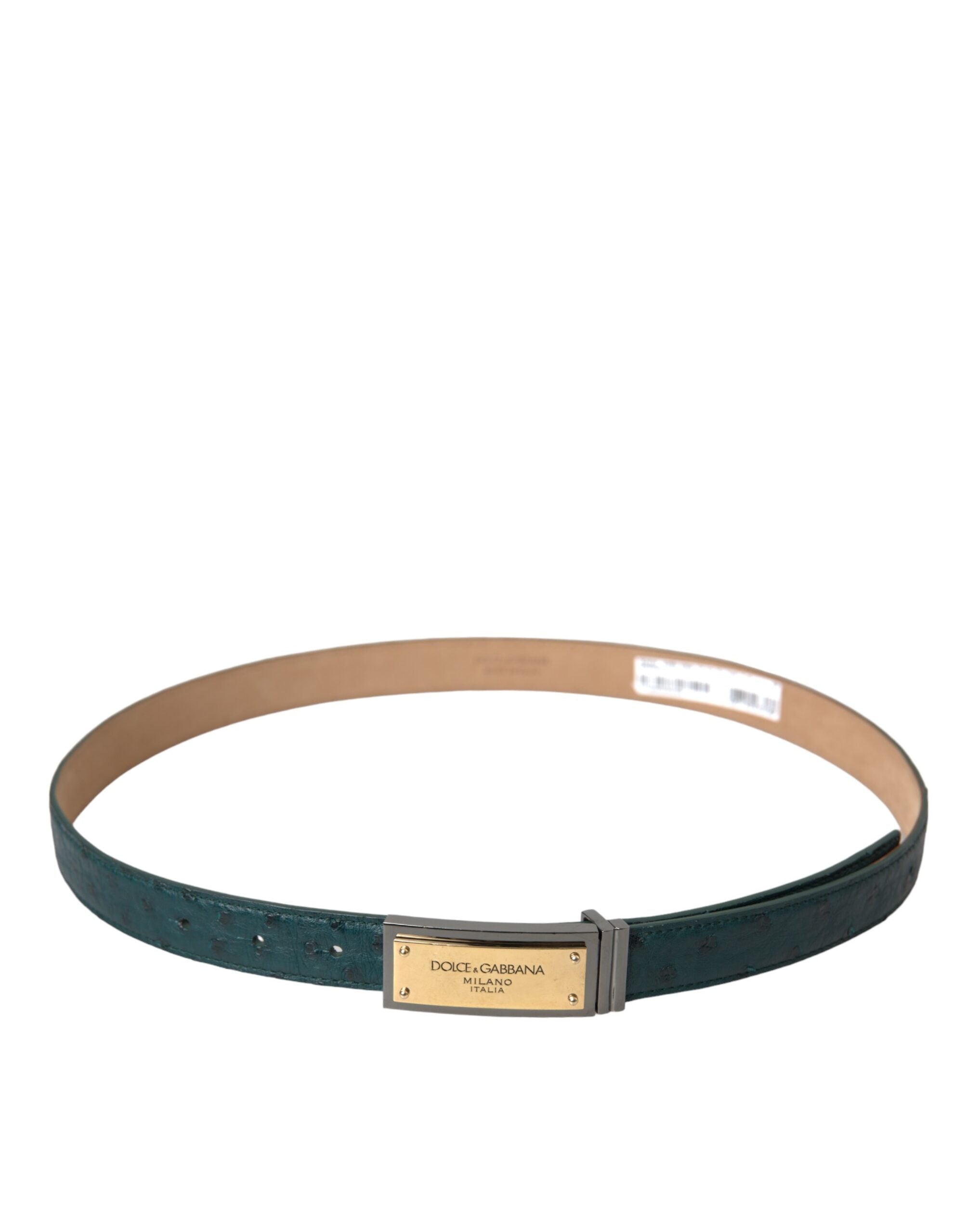 Green Leather Gold Logo Engraved Buckle Belt - ventzia