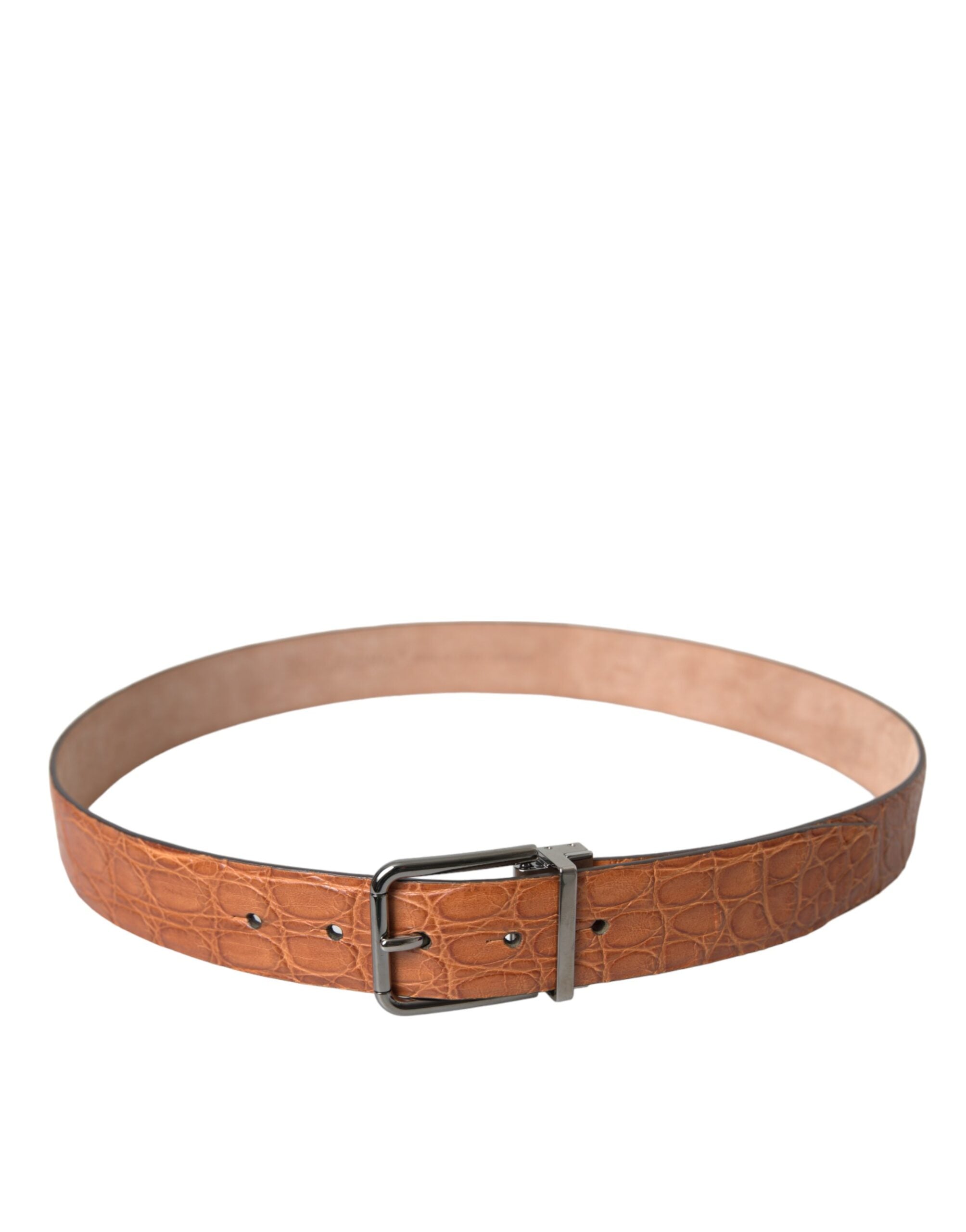 Brown Exotic Leather Silver Metal Buckle Belt - ventzia