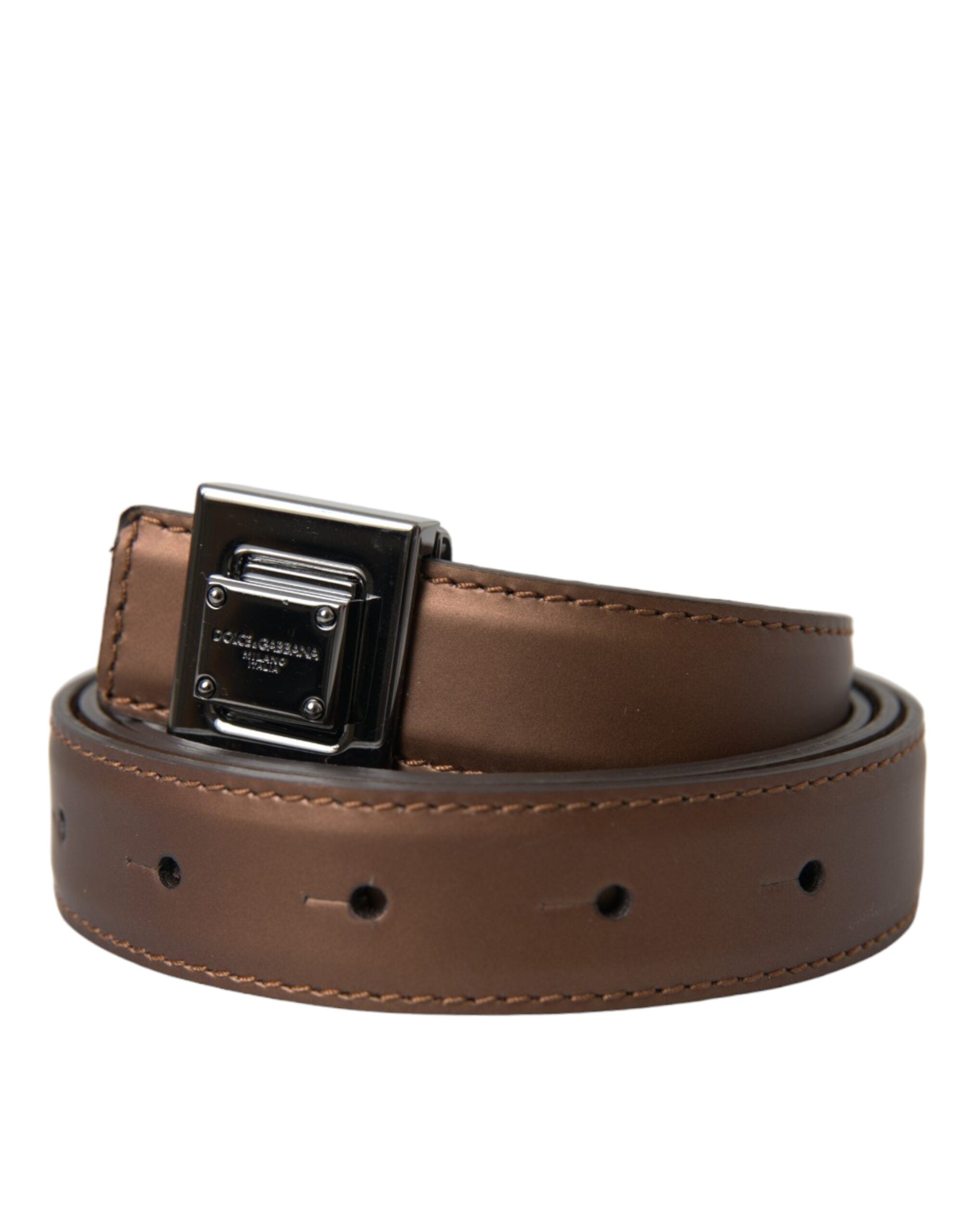 Bronze Leather Square Metal Buckle Belt - ventzia