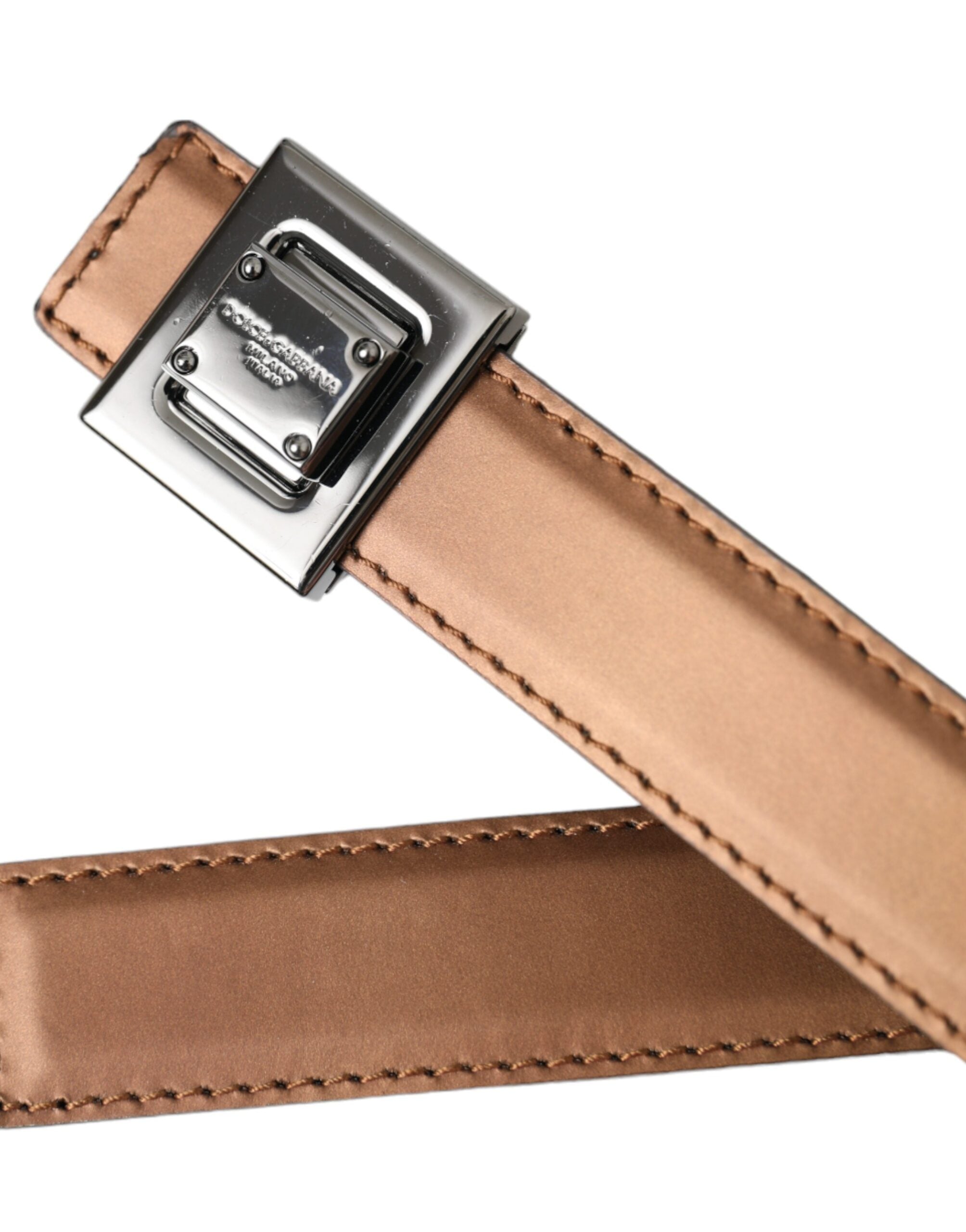 Bronze Leather Square Metal Buckle Belt - ventzia