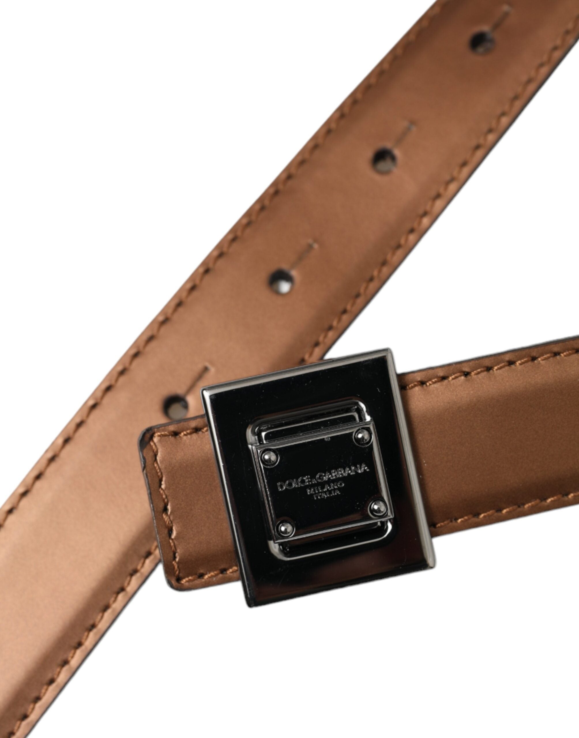 Bronze Leather Square Metal Buckle Belt - ventzia