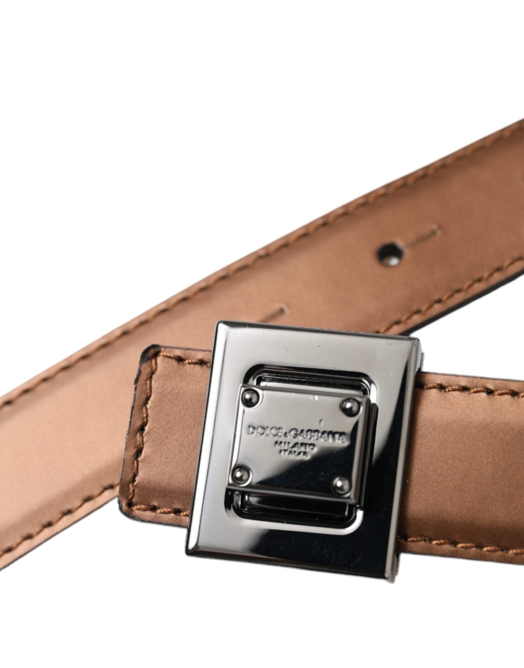 Bronze Leather Square Metal Buckle Belt - ventzia