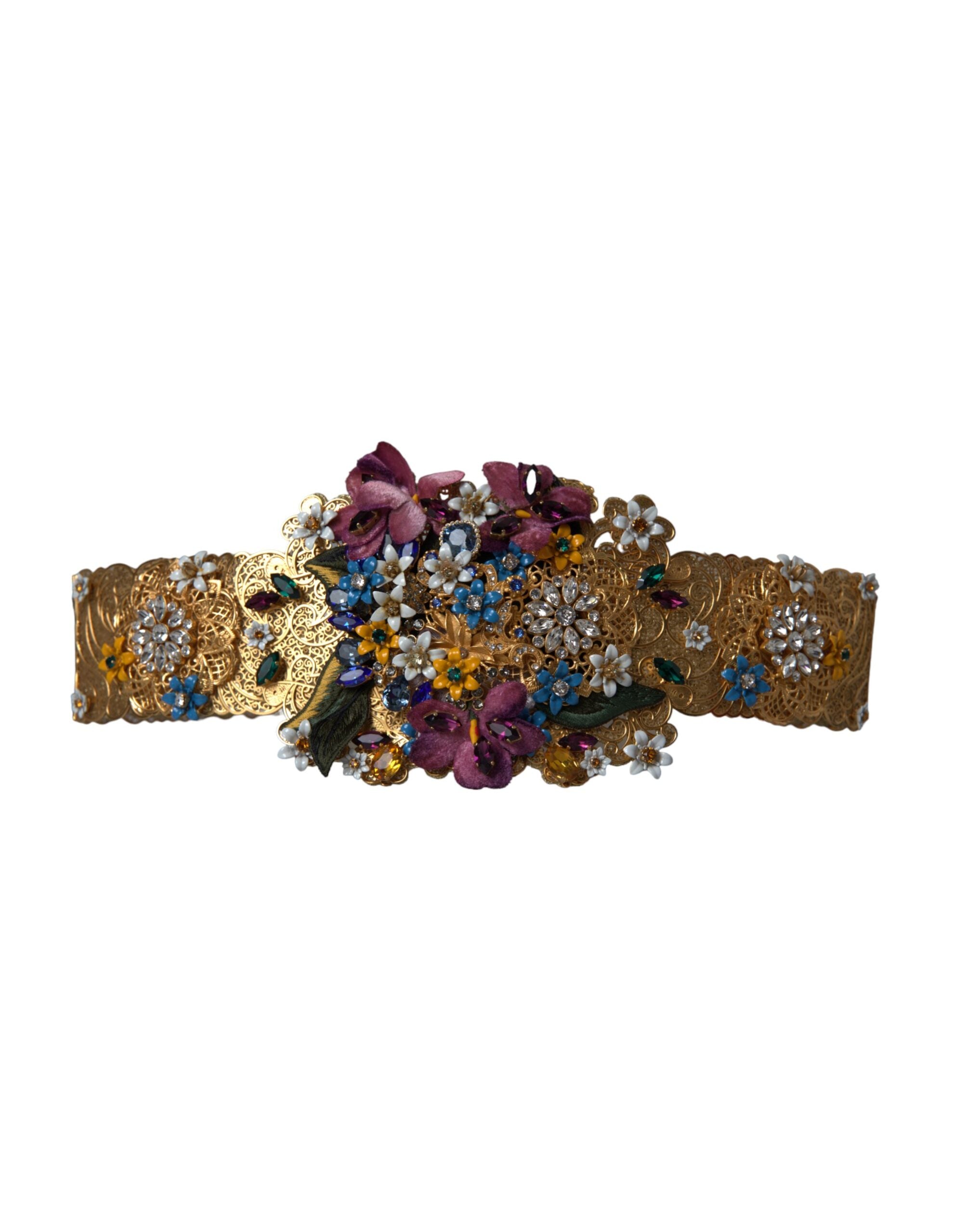 Multicolor Embellished Floral Crystal Wide Waist Belt - ventzia