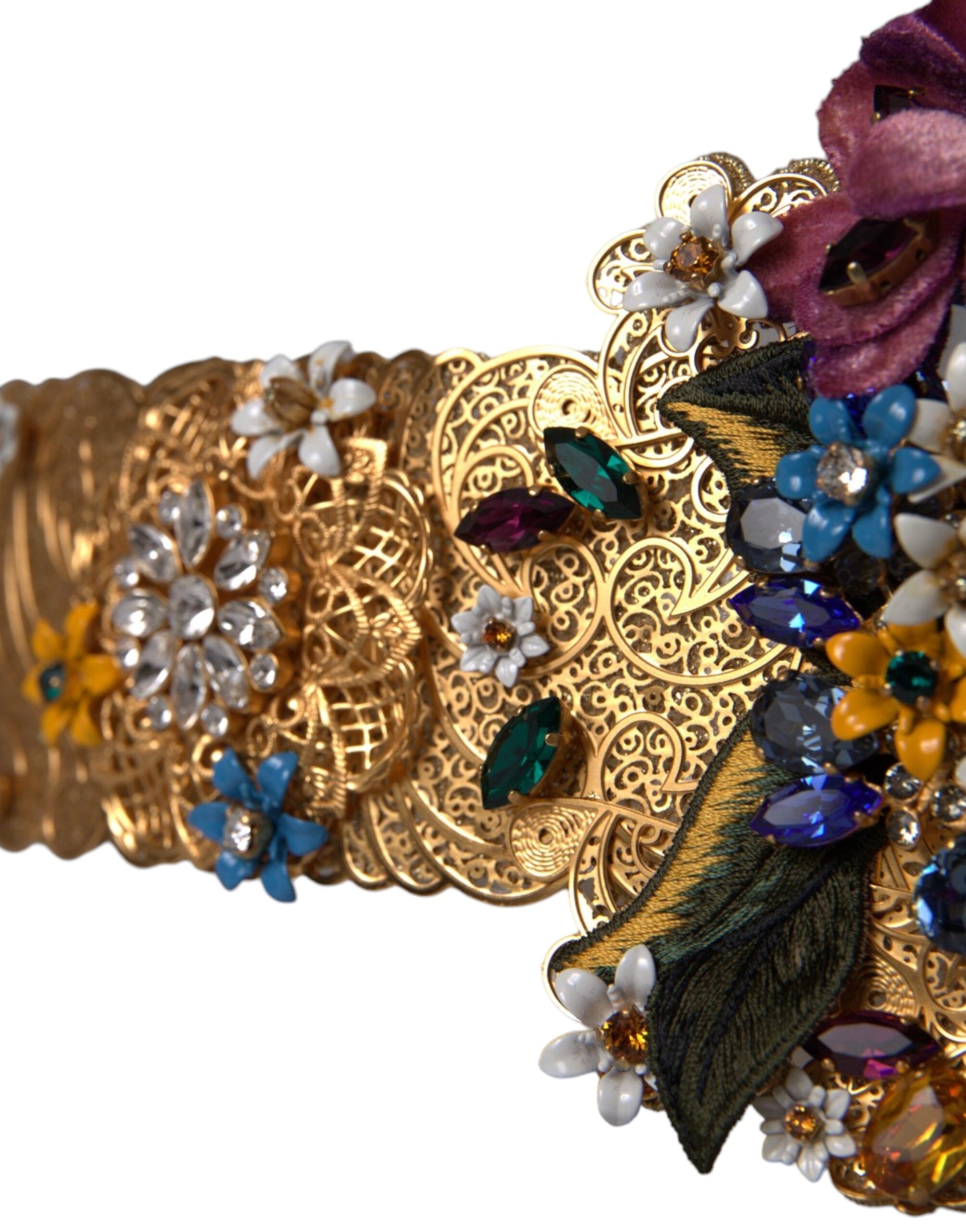 Multicolor Embellished Floral Crystal Wide Waist Belt - ventzia