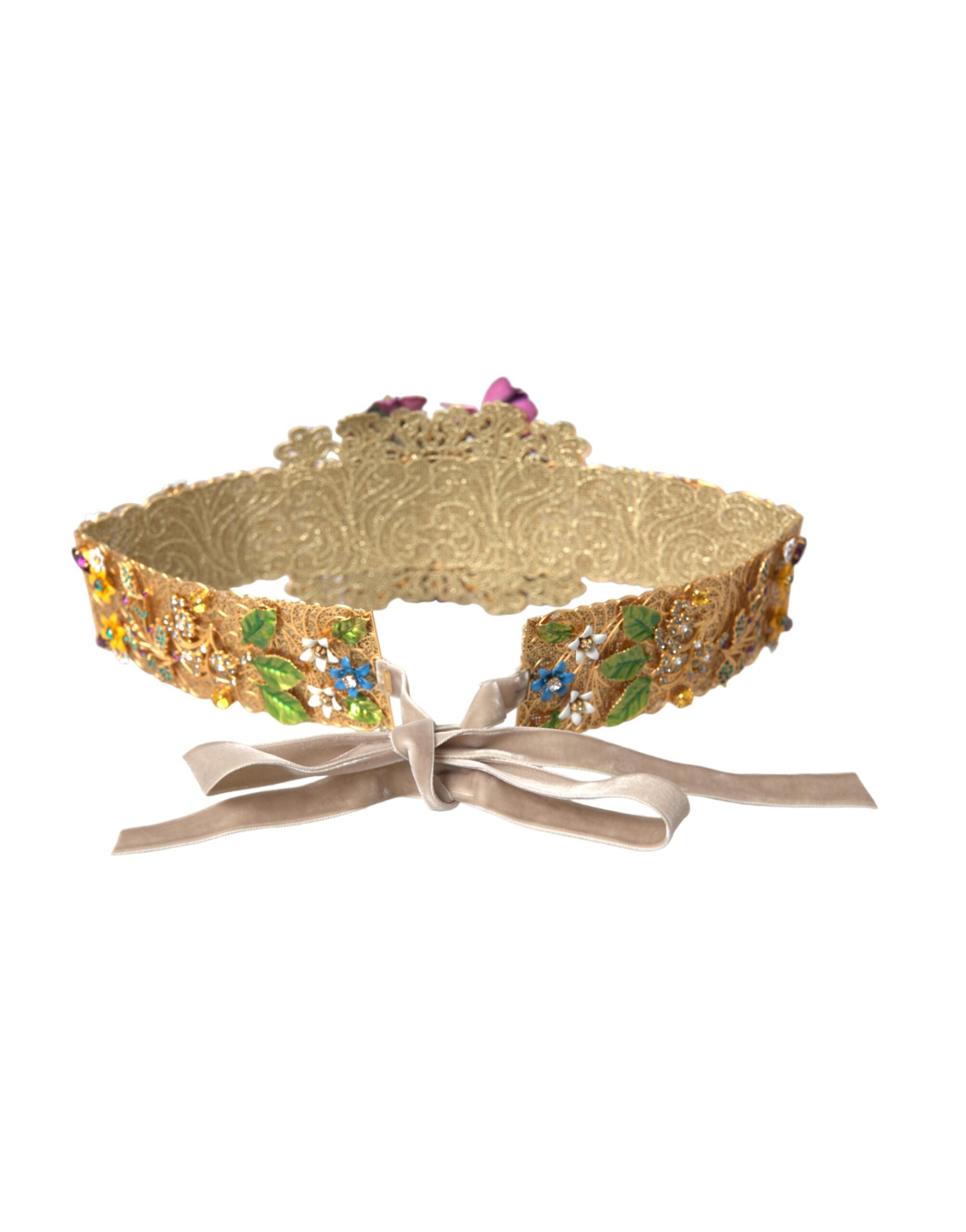 Multicolor Embellished Floral Crystal Wide Waist Belt - ventzia