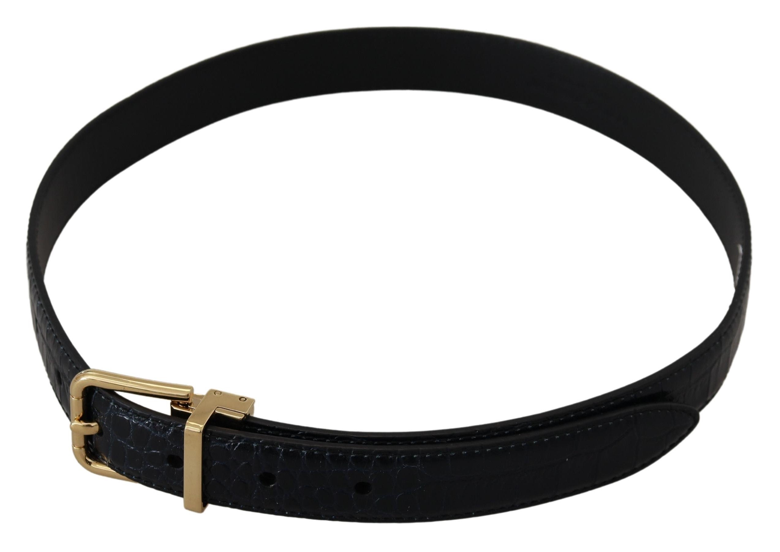 Black Exotic Leather Gold Metal Buckle Belt - ventzia