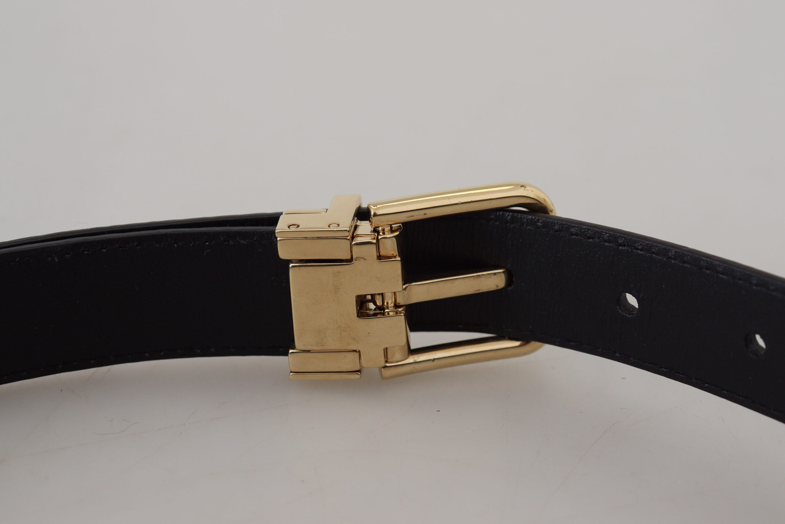 Black Exotic Leather Gold Metal Buckle Belt - ventzia