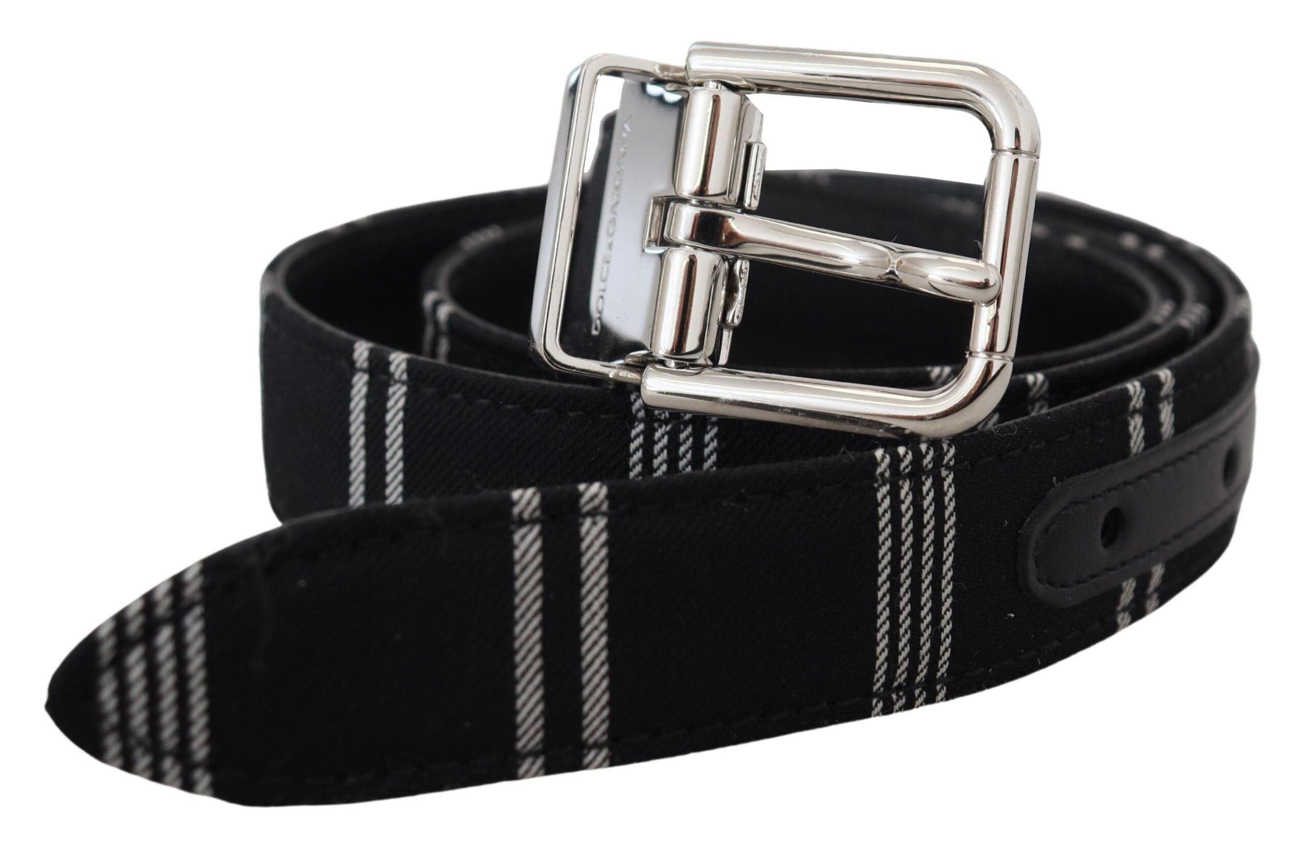 Black White Cotton Metal Silver Buckle Belt - ventzia