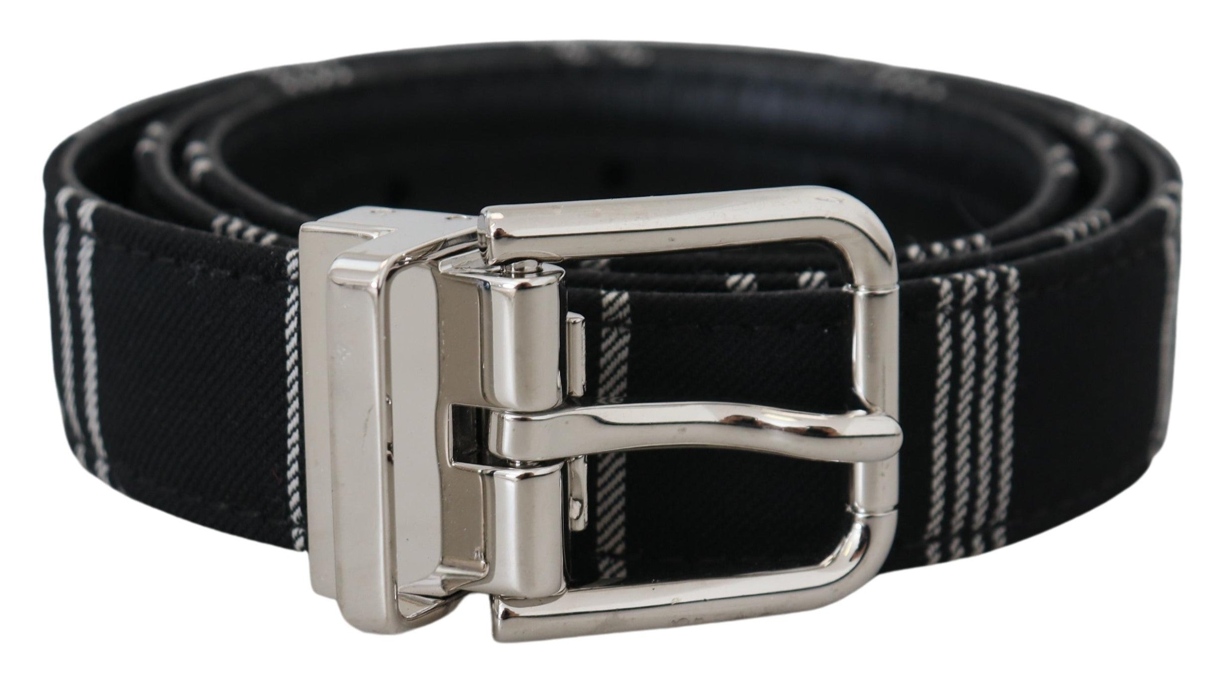 Black White Cotton Metal Silver Buckle Belt - ventzia