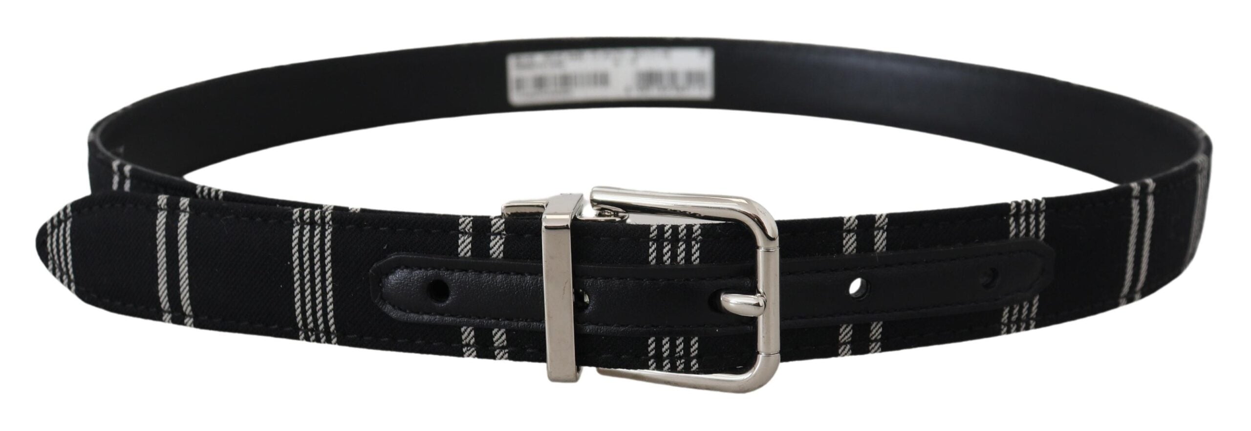 Black White Cotton Metal Silver Buckle Belt - ventzia
