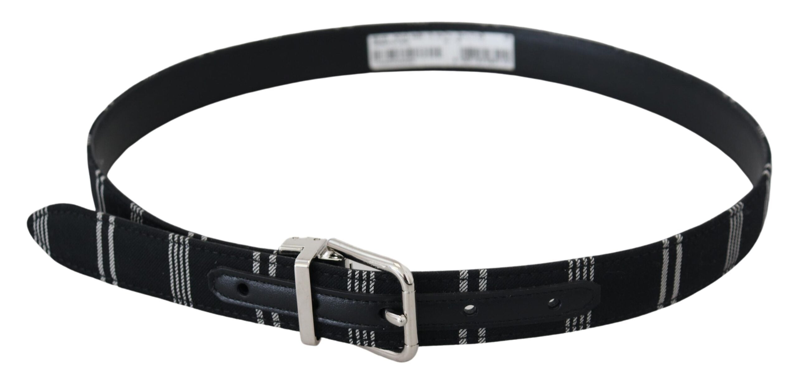 Black White Cotton Metal Silver Buckle Belt - ventzia