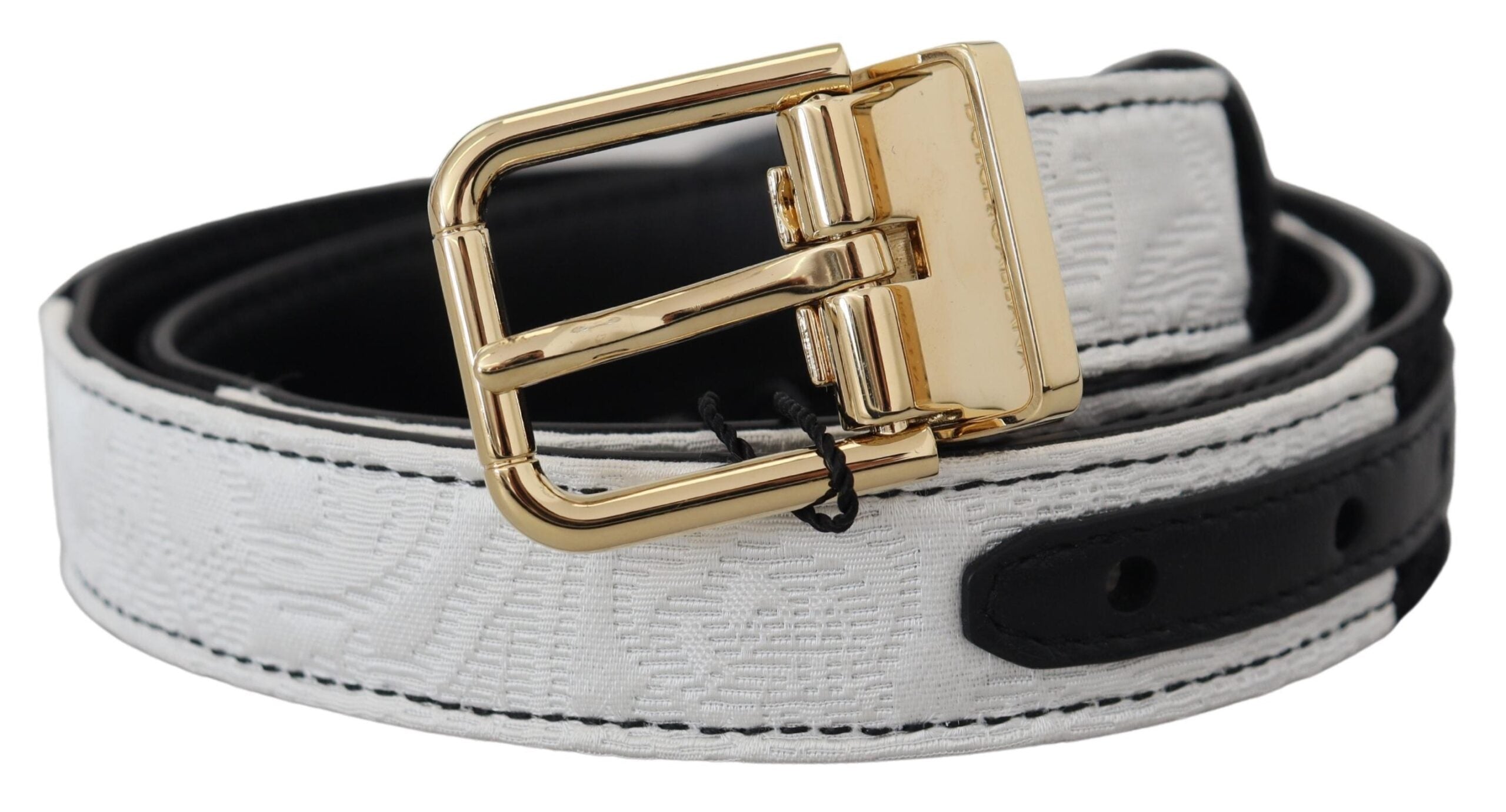 White Black Patchwork Gold Metal Buckle Belt - ventzia