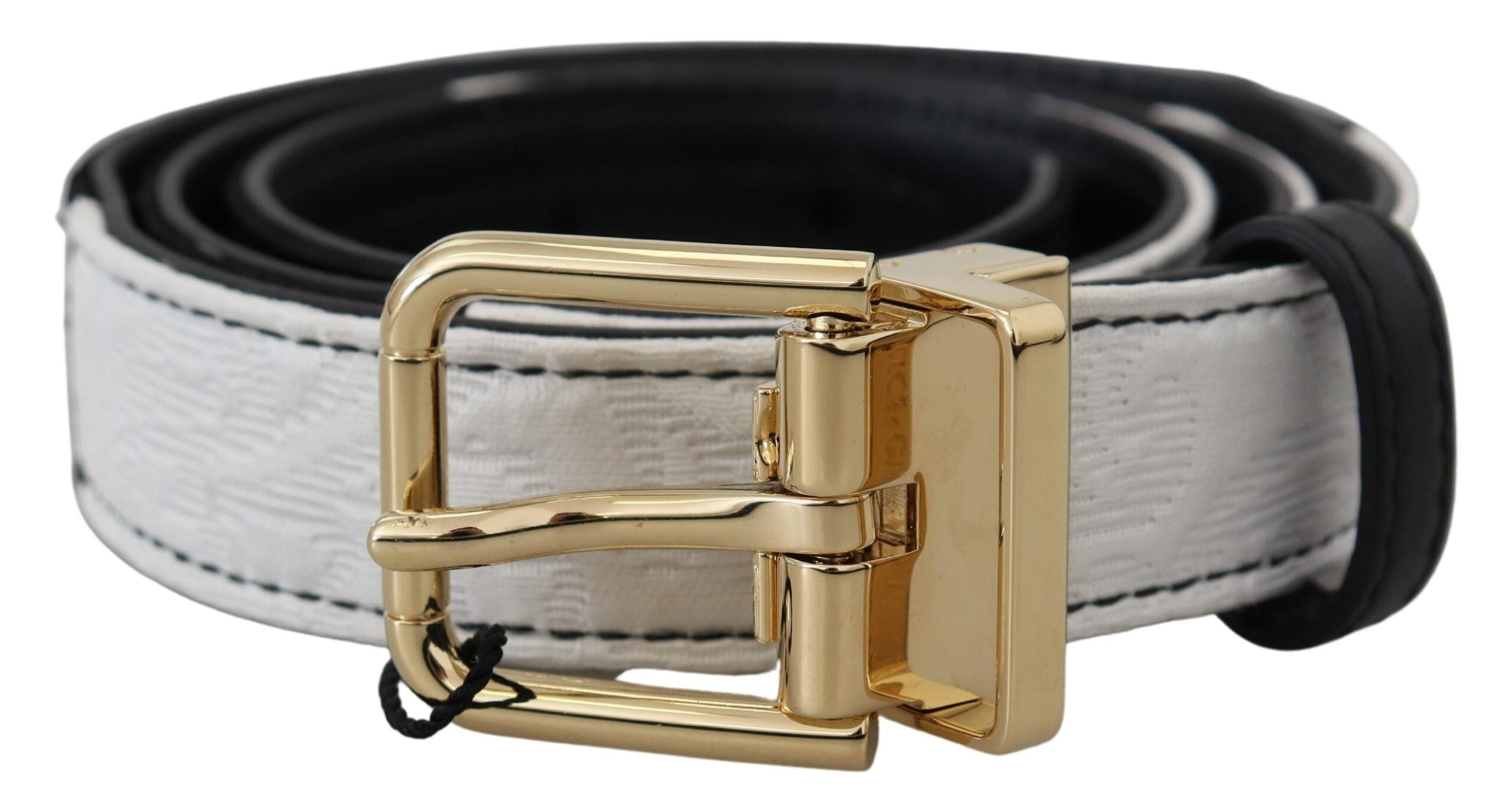 White Black Patchwork Gold Metal Buckle Belt - ventzia