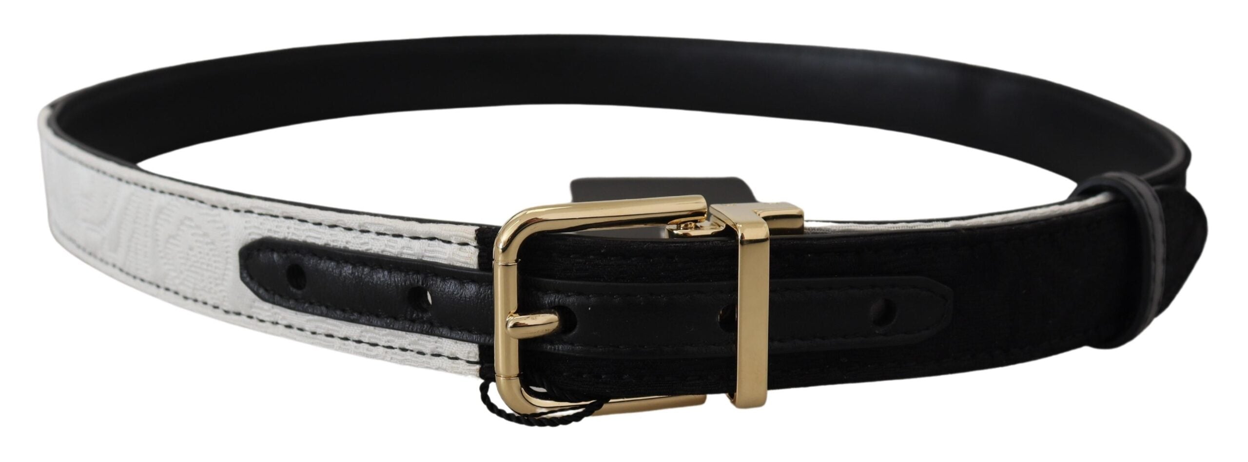 White Black Patchwork Gold Metal Buckle Belt - ventzia