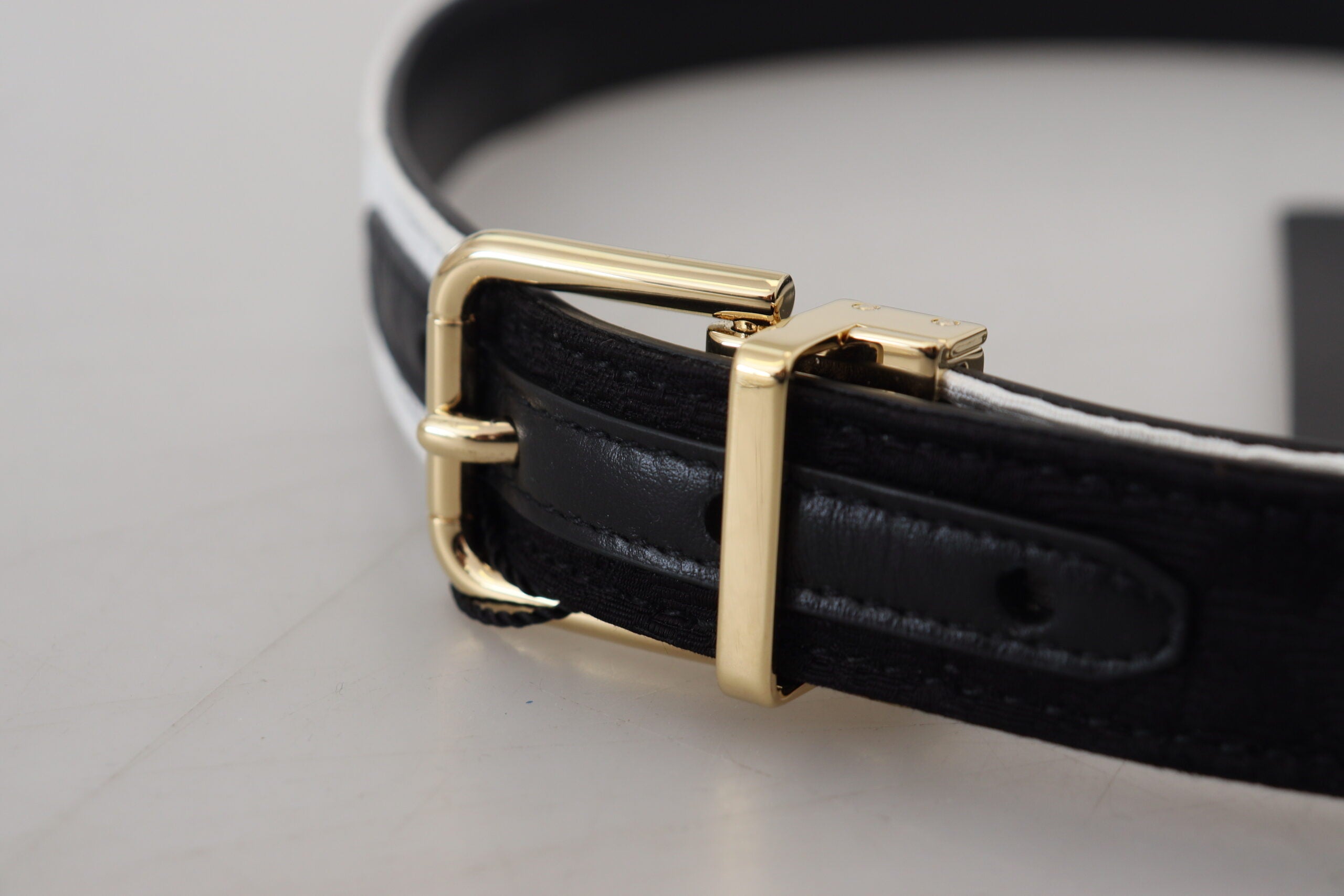 White Black Patchwork Gold Metal Buckle Belt - ventzia