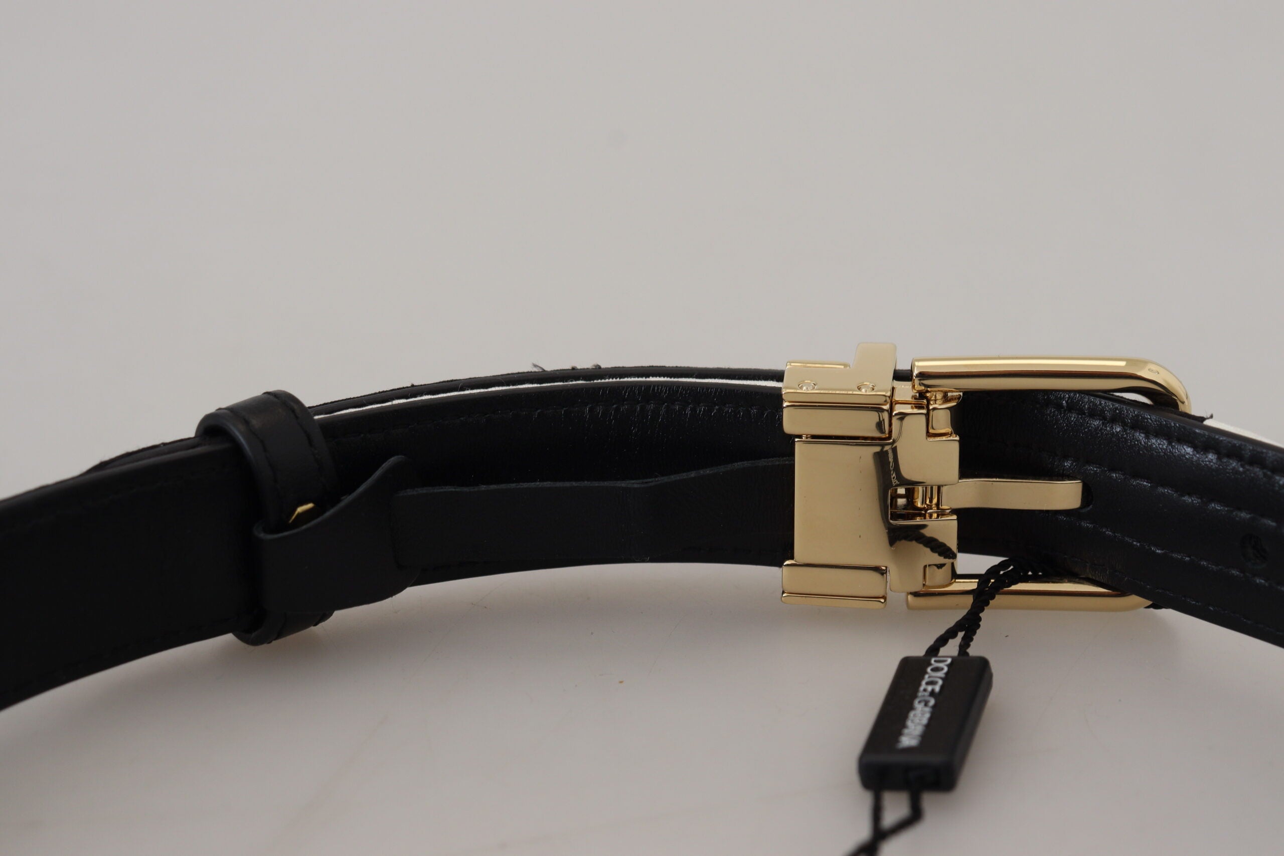 White Black Patchwork Gold Metal Buckle Belt - ventzia