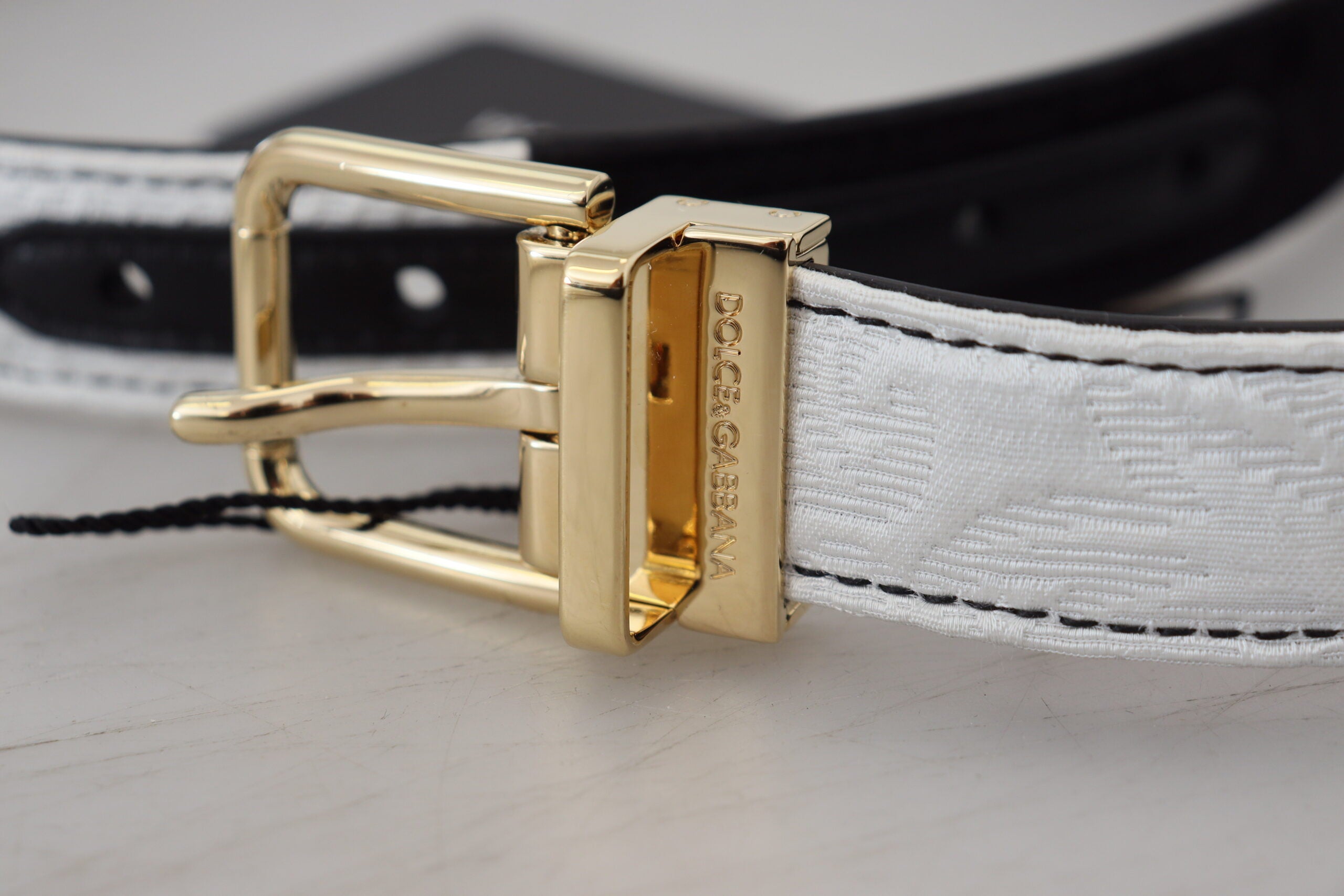 White Black Patchwork Gold Metal Buckle Belt - ventzia