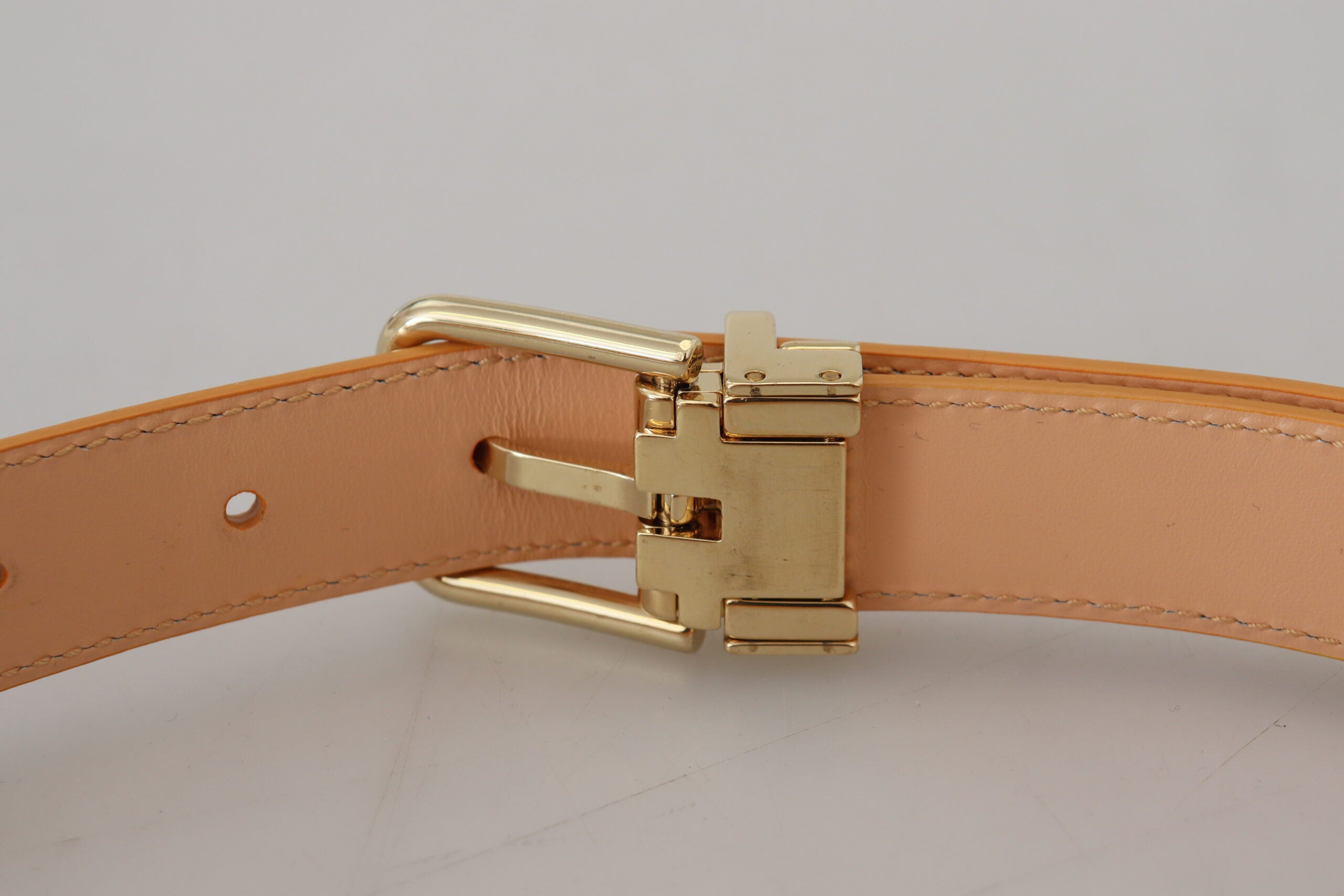Beige Exotic Leather Gold Metal Buckle Belt - ventzia