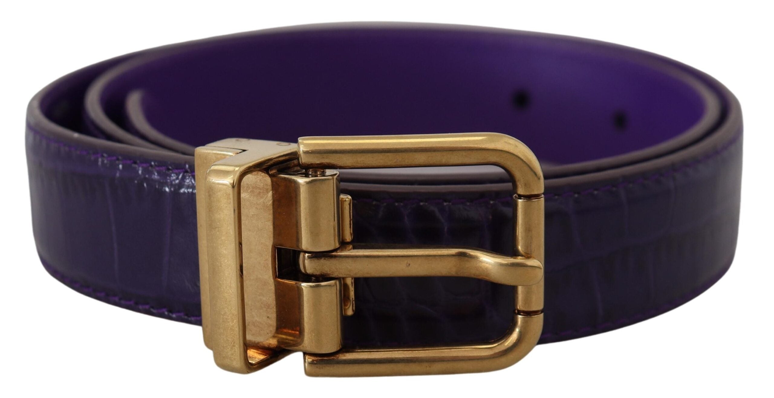Purple Exotic Leather Gold Metal Buckle Belt - ventzia