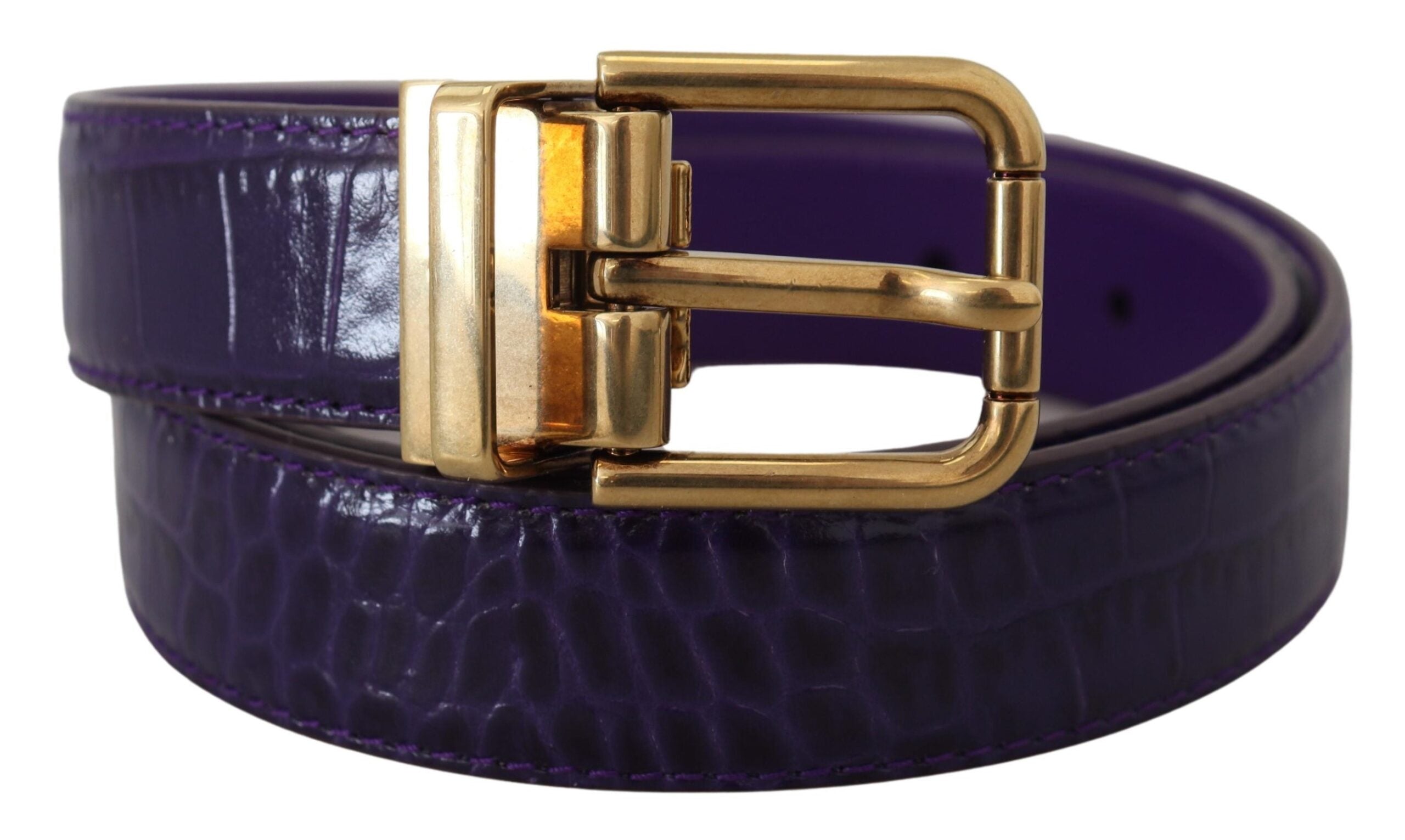 Purple Exotic Leather Gold Metal Buckle Belt - ventzia
