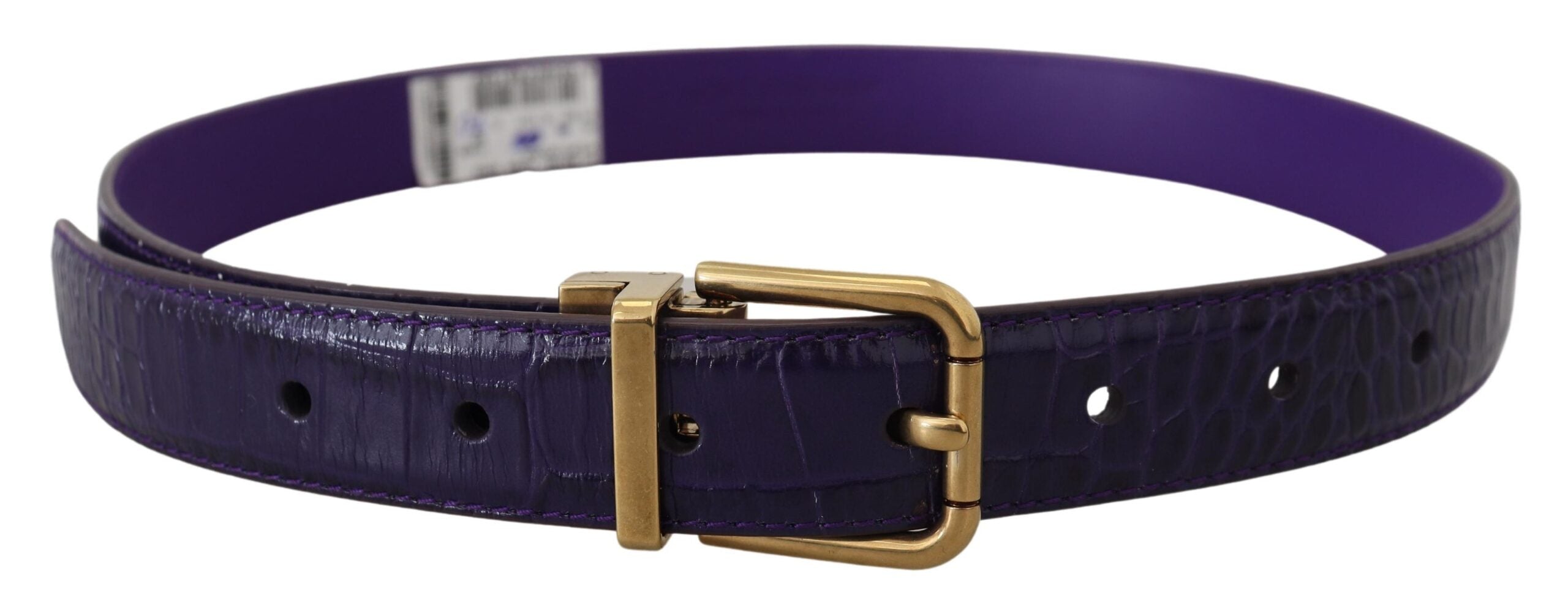 Purple Exotic Leather Gold Metal Buckle Belt - ventzia