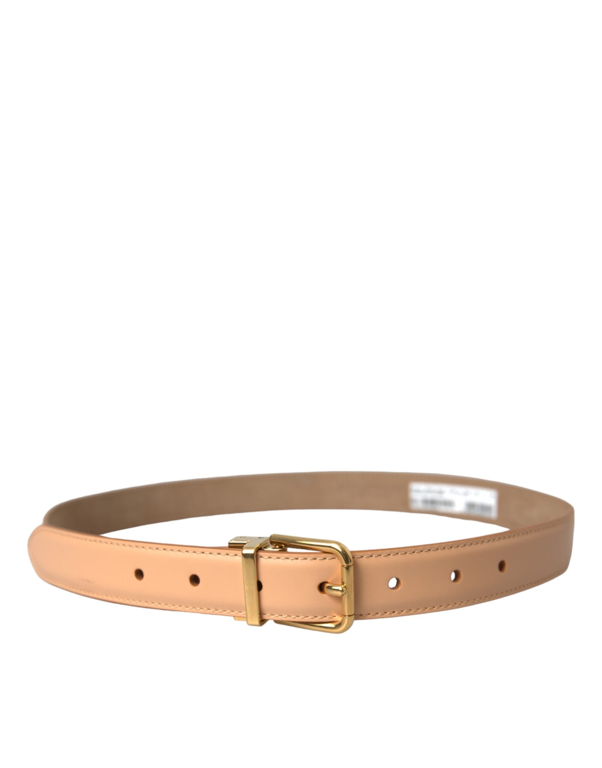Beige Calfskin Leather Gold Metal Buckle Belt - ventzia