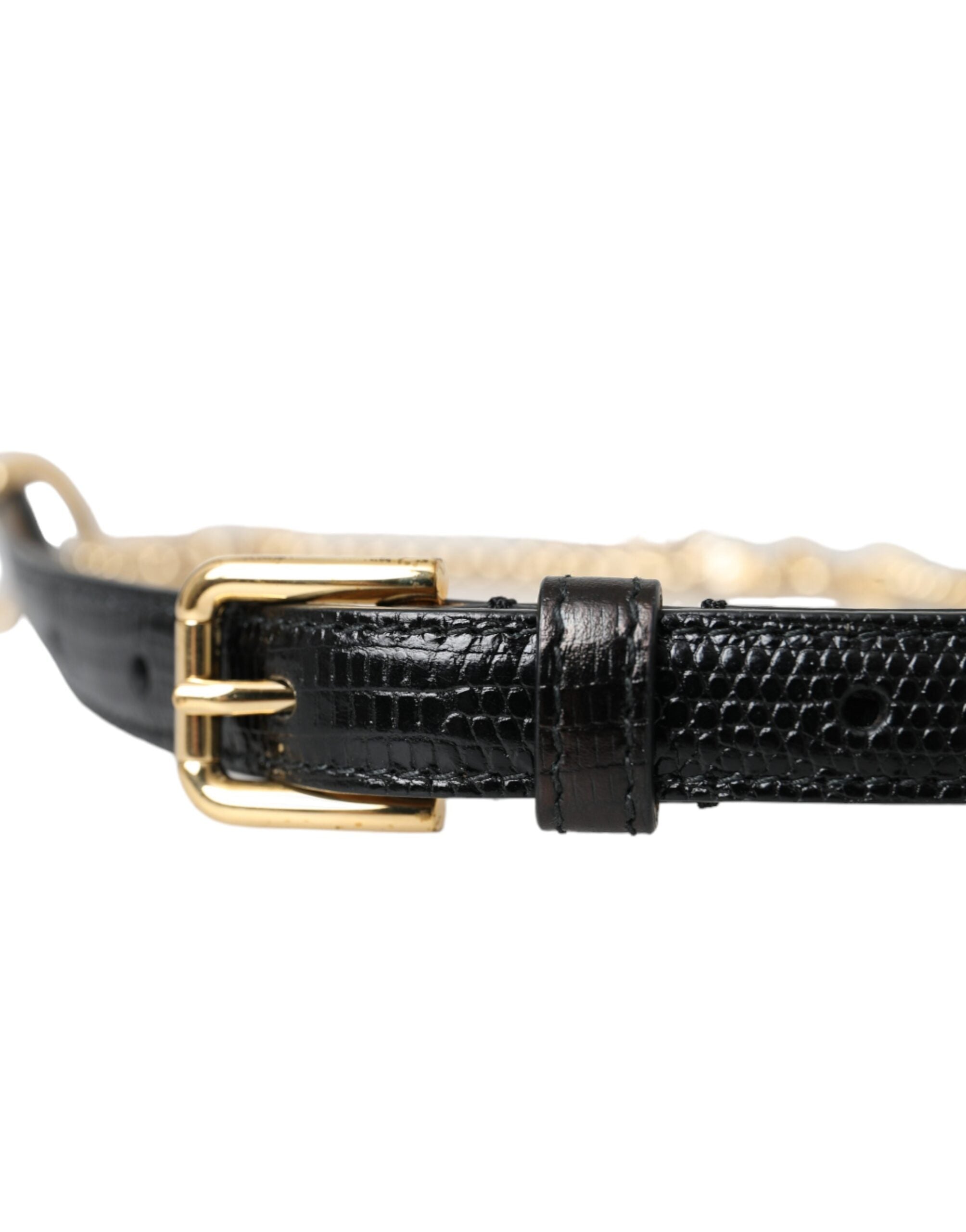 Black Leather Gold Chain Crystal Waist Women Belt - ventzia