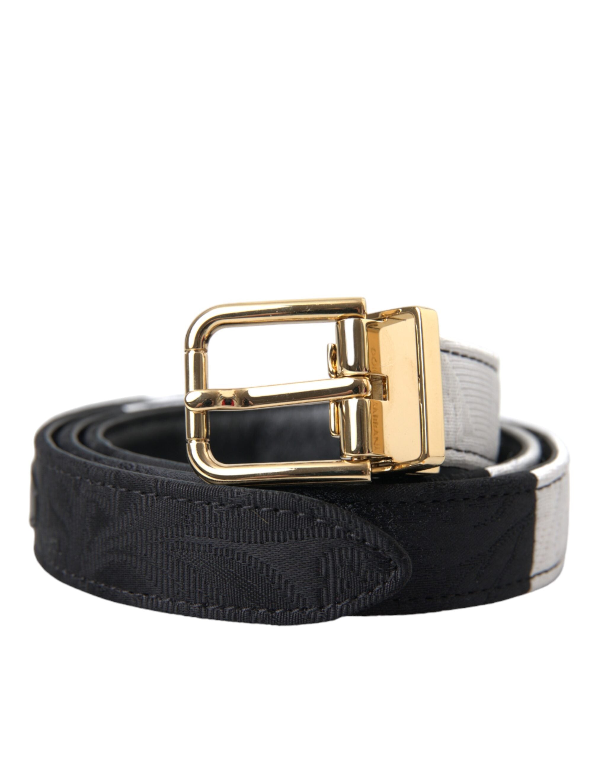 Black White Patchwork Gold Metal Buckle Belt - ventzia
