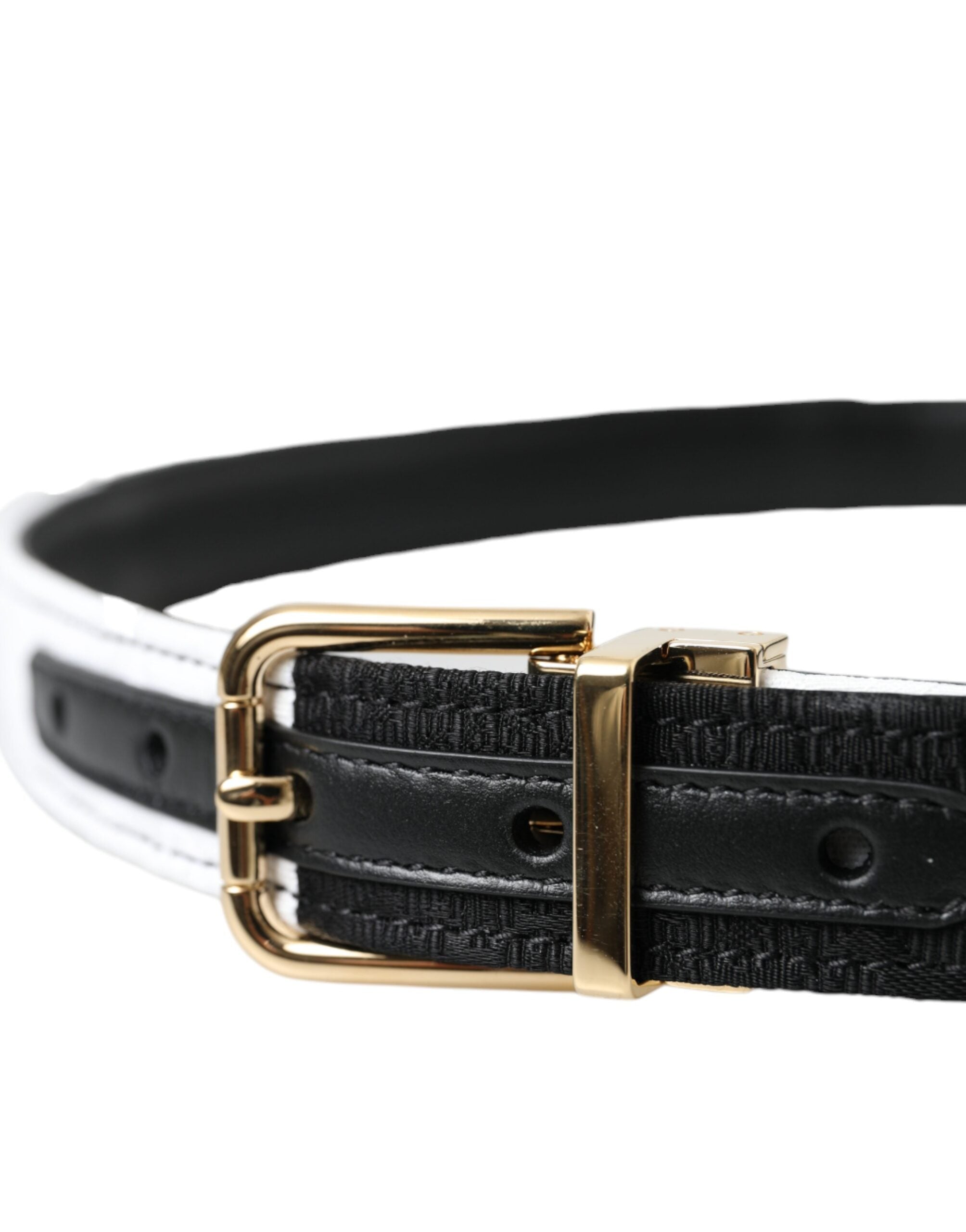 Black White Patchwork Gold Metal Buckle Belt - ventzia