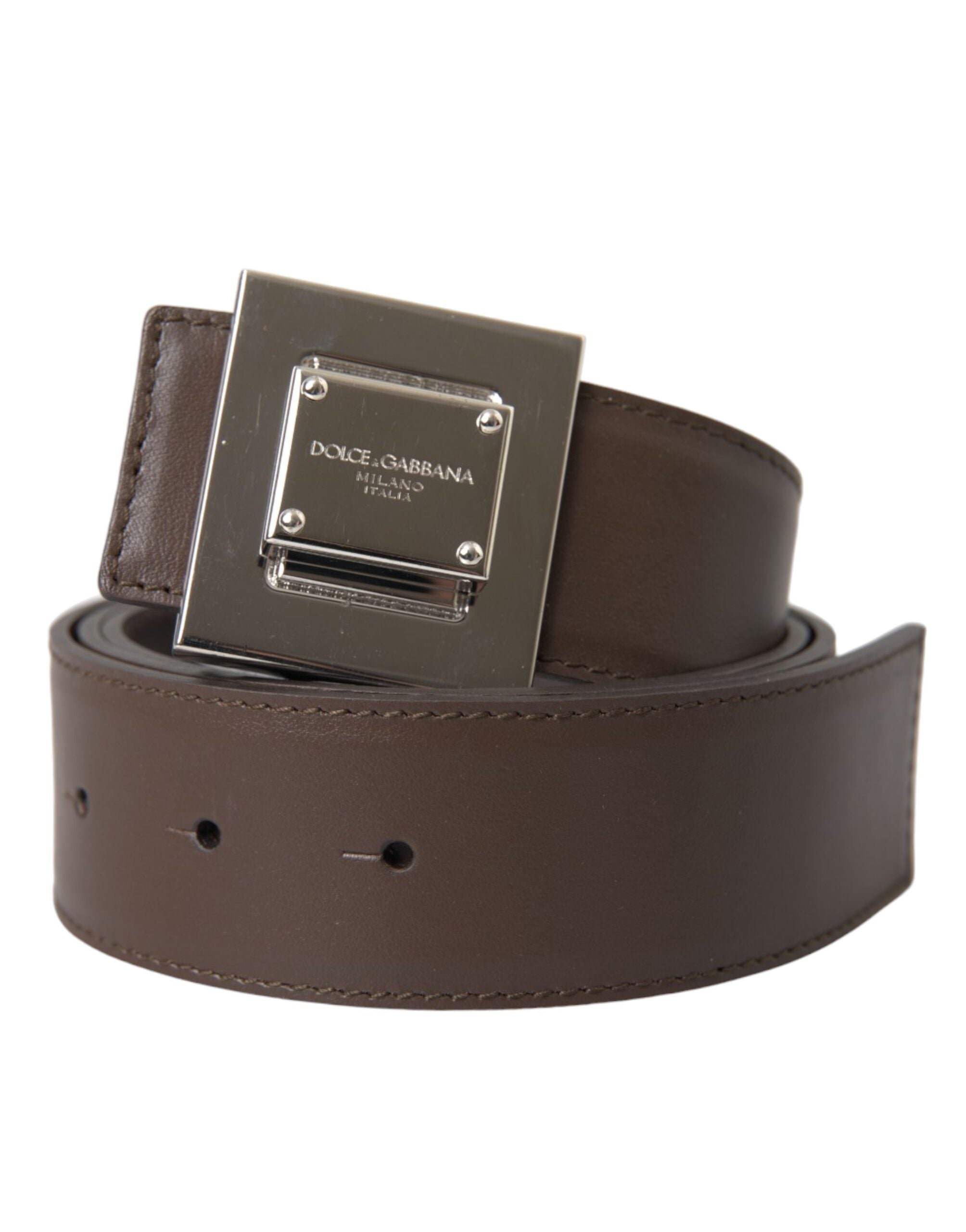 Brown Calf Leather Square Metal Buckle Belt - ventzia