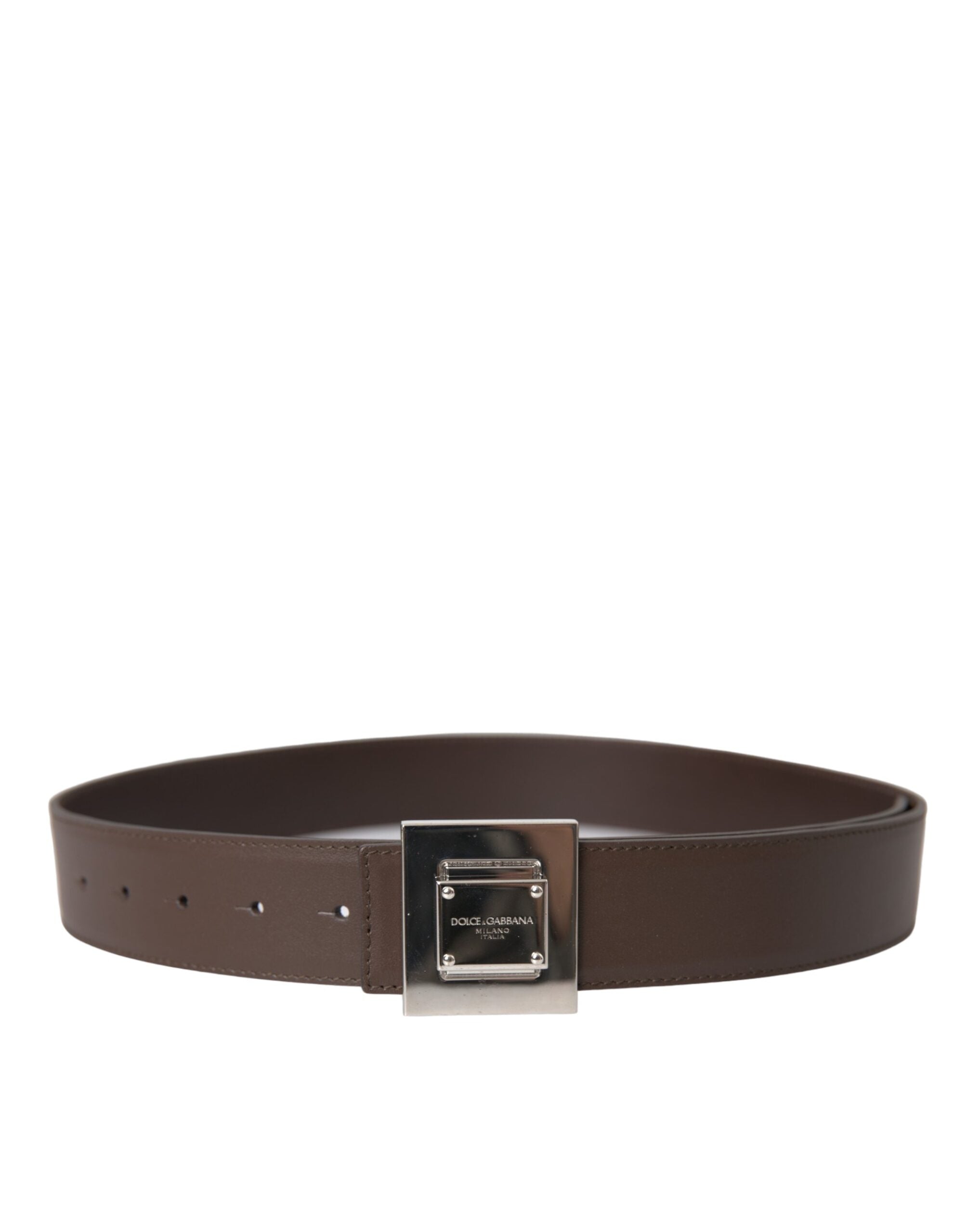 Brown Calf Leather Square Metal Buckle Belt - ventzia