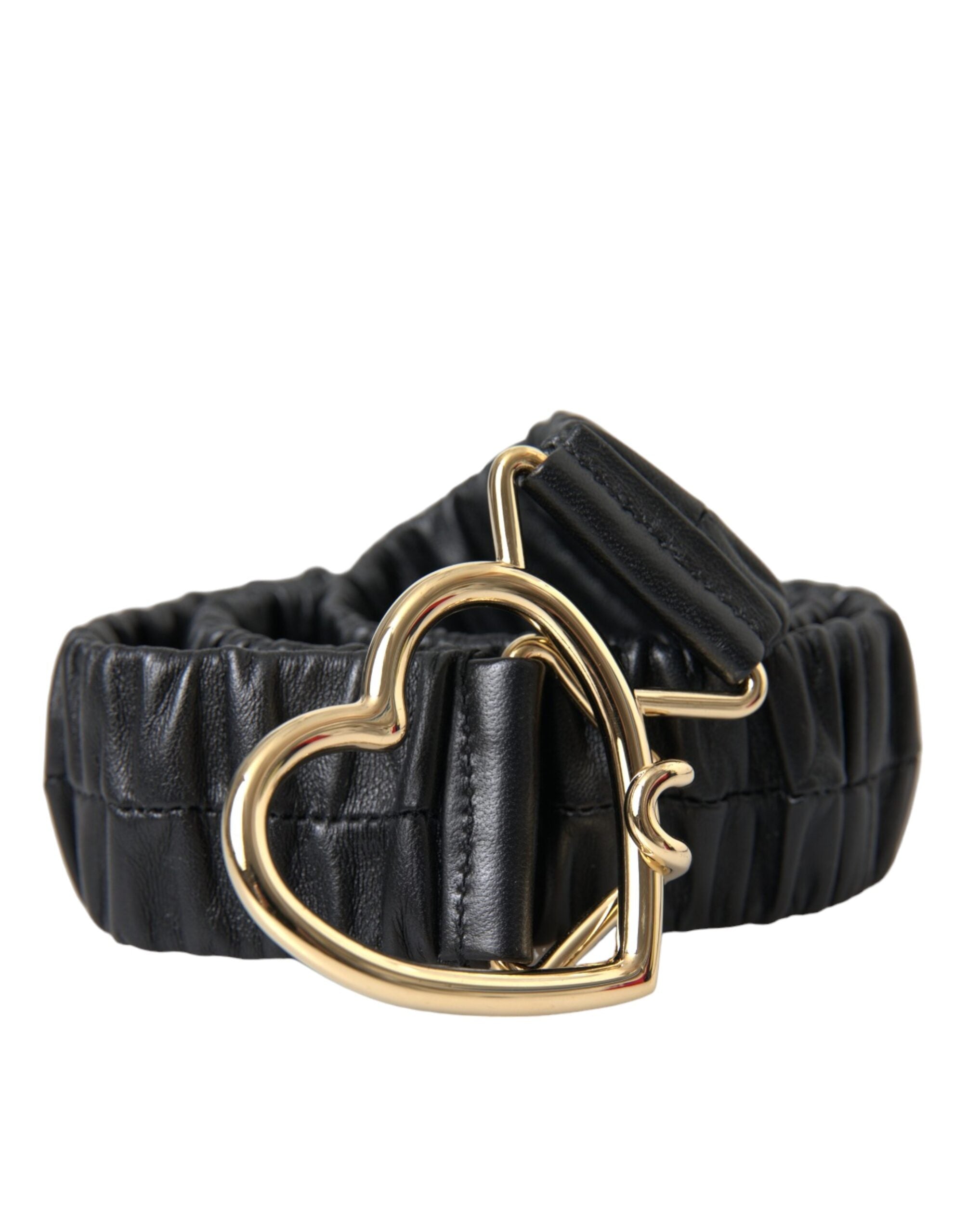 Black Leather Gold Heart Metal Buckle Belt - ventzia