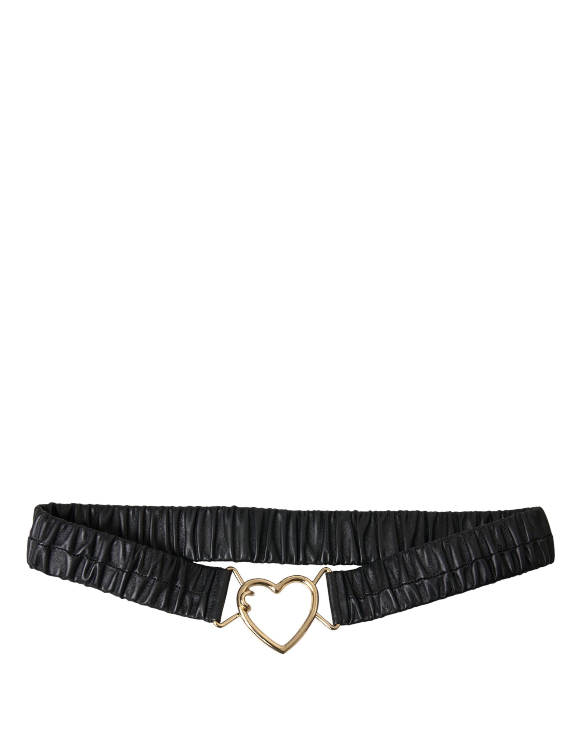 Black Leather Gold Heart Metal Buckle Belt - ventzia