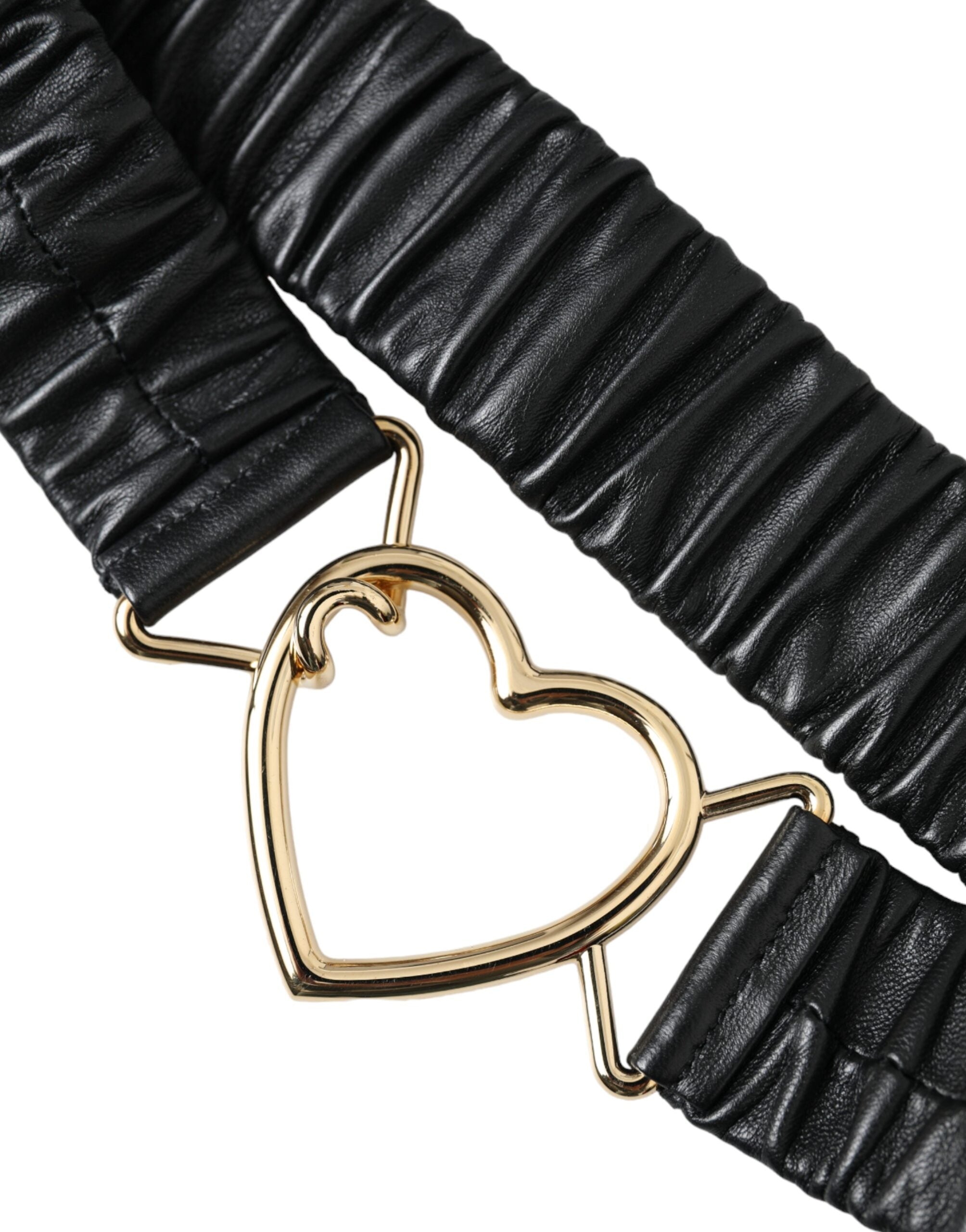 Black Leather Gold Heart Metal Buckle Belt - ventzia