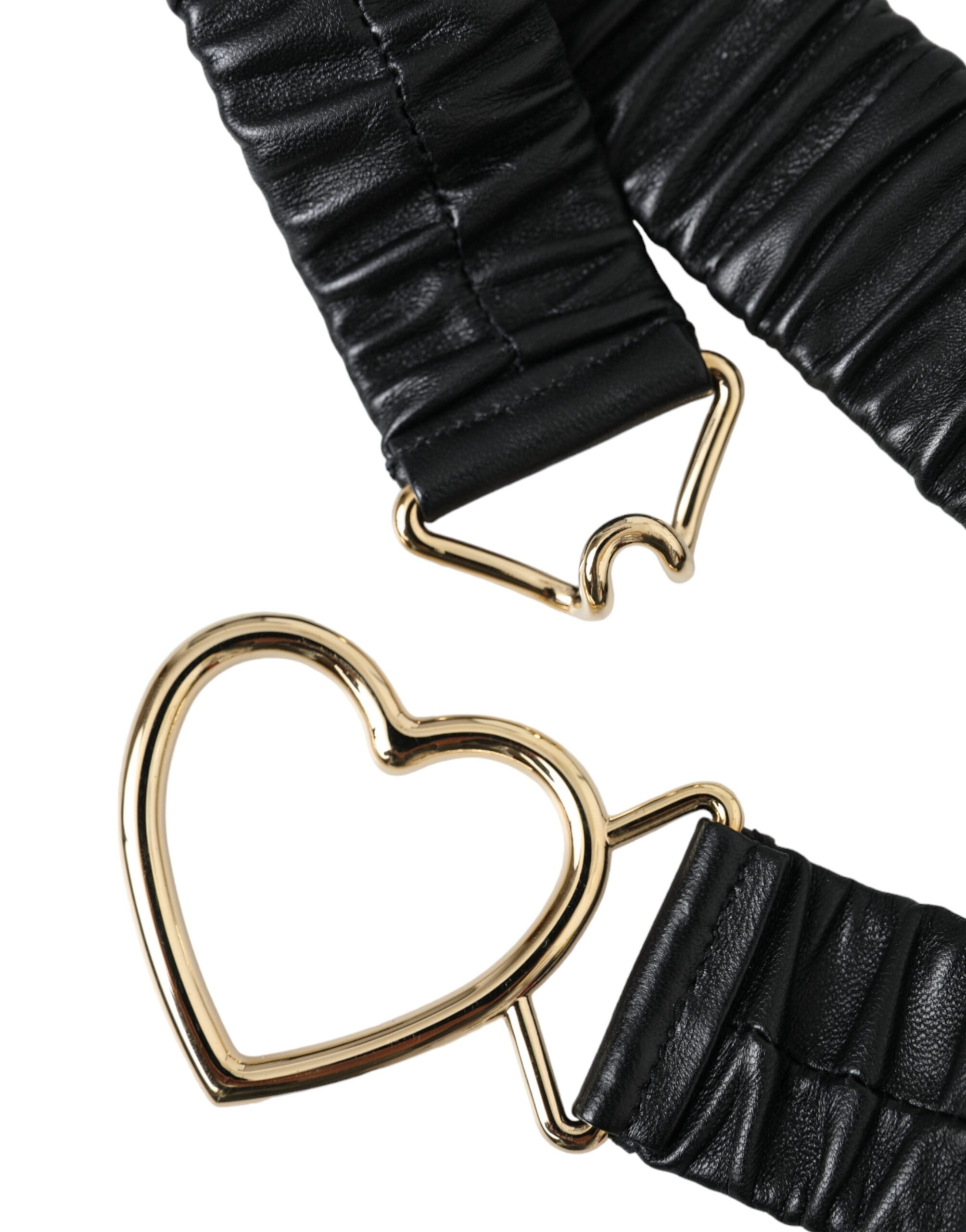 Black Leather Gold Heart Metal Buckle Belt - ventzia