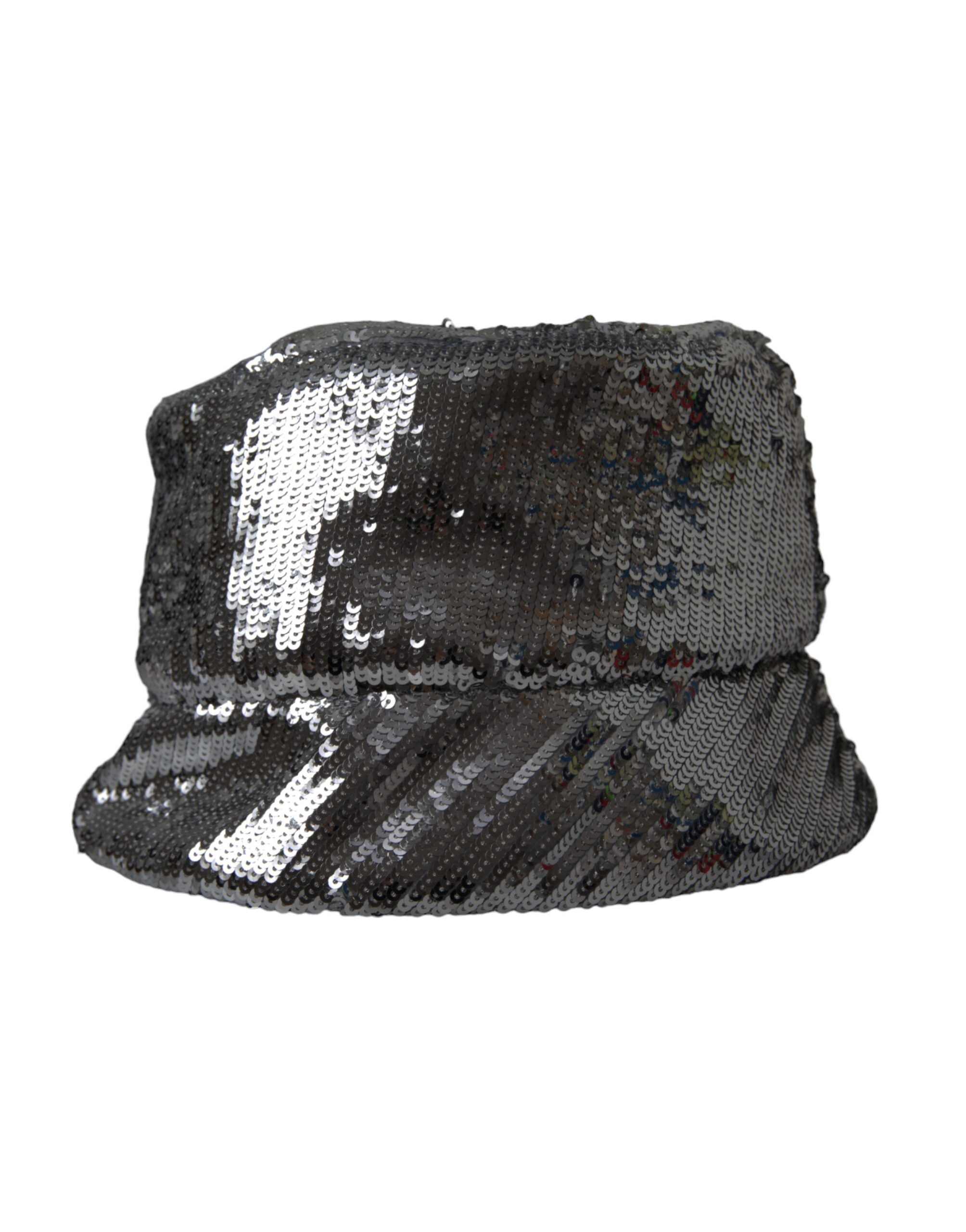 Silver Sequined Nylon Bucket Hat Men - ventzia