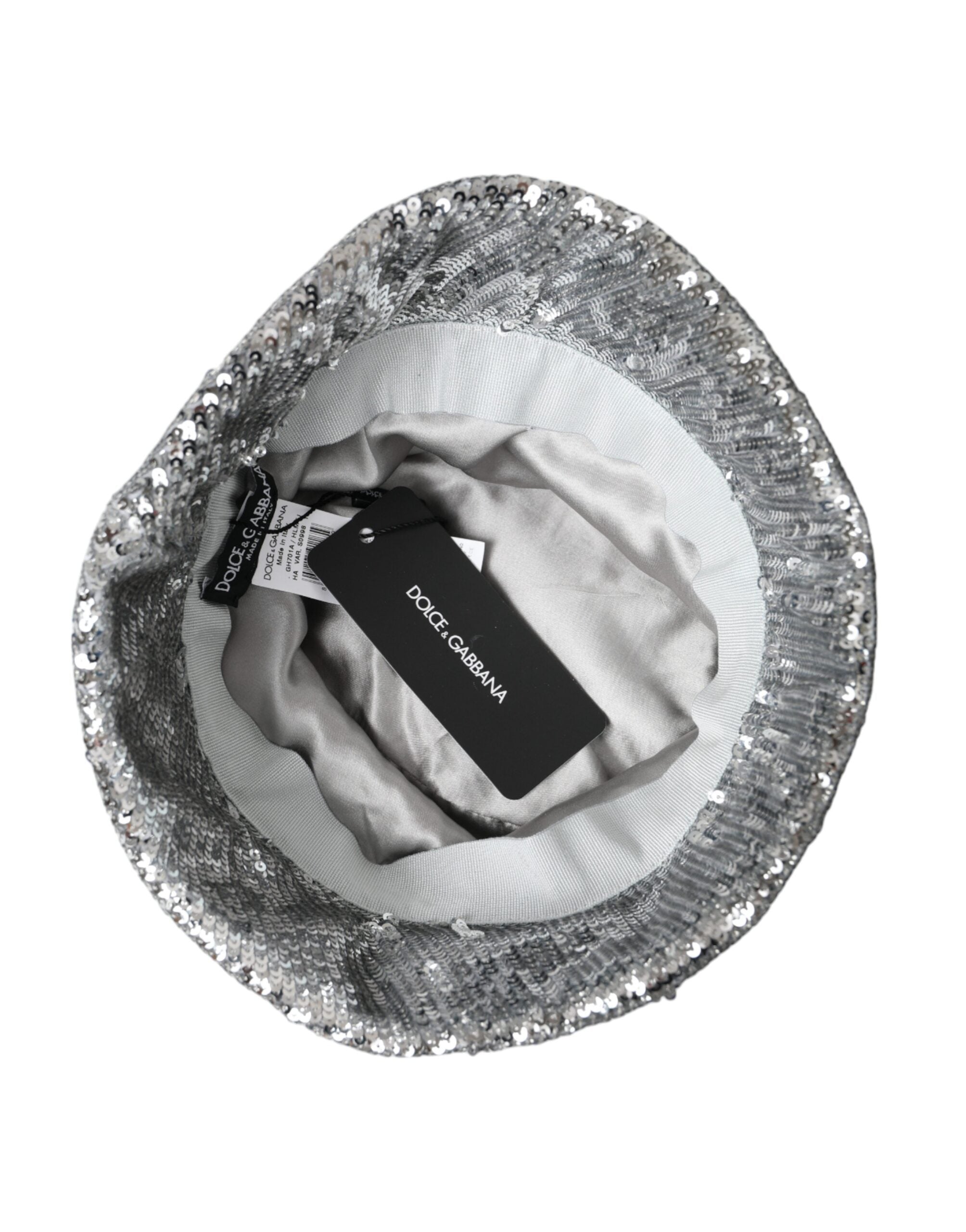 Silver Sequined Nylon Bucket Hat Men - ventzia