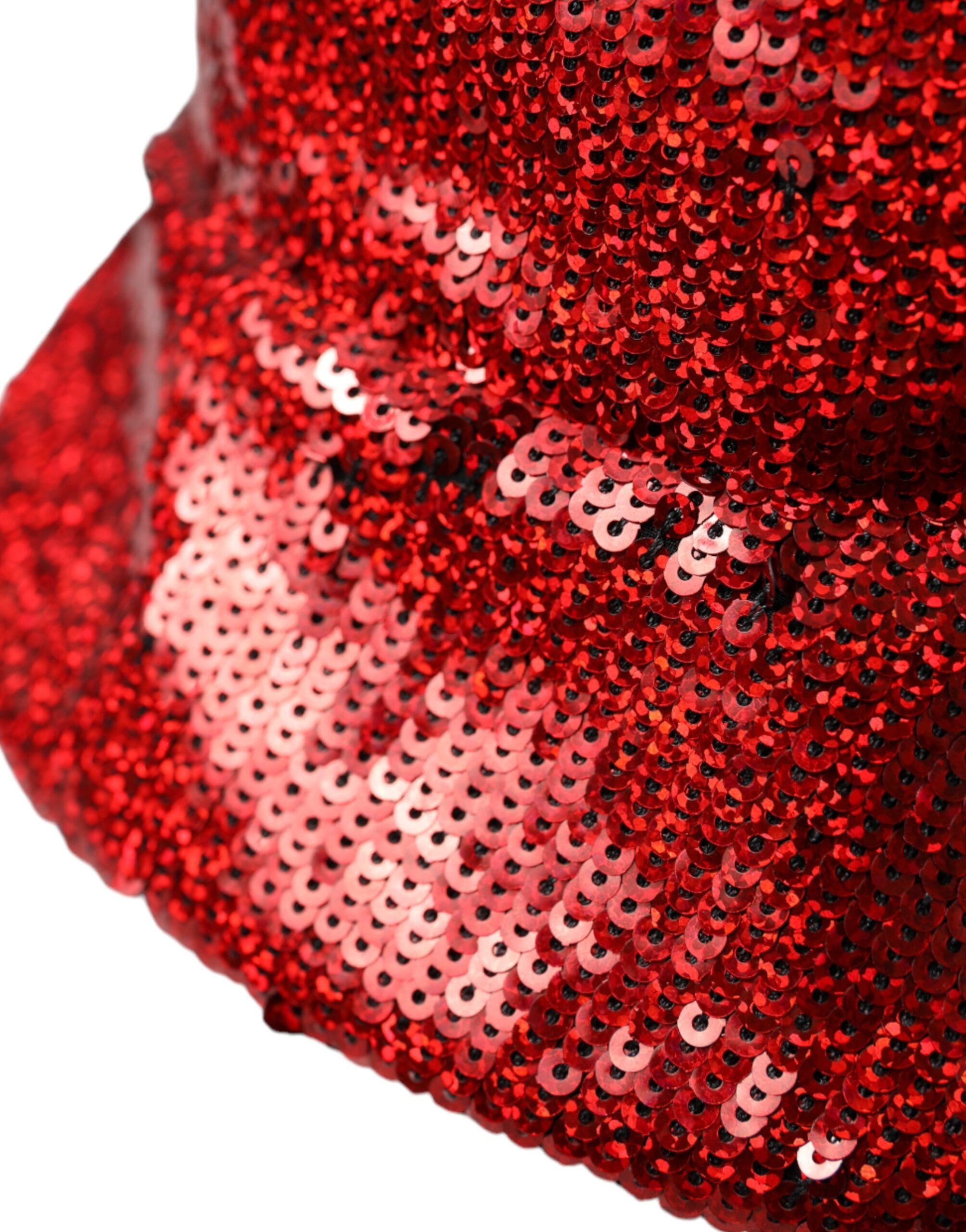 Red Sequined Nylon Bucket Hat Men - ventzia