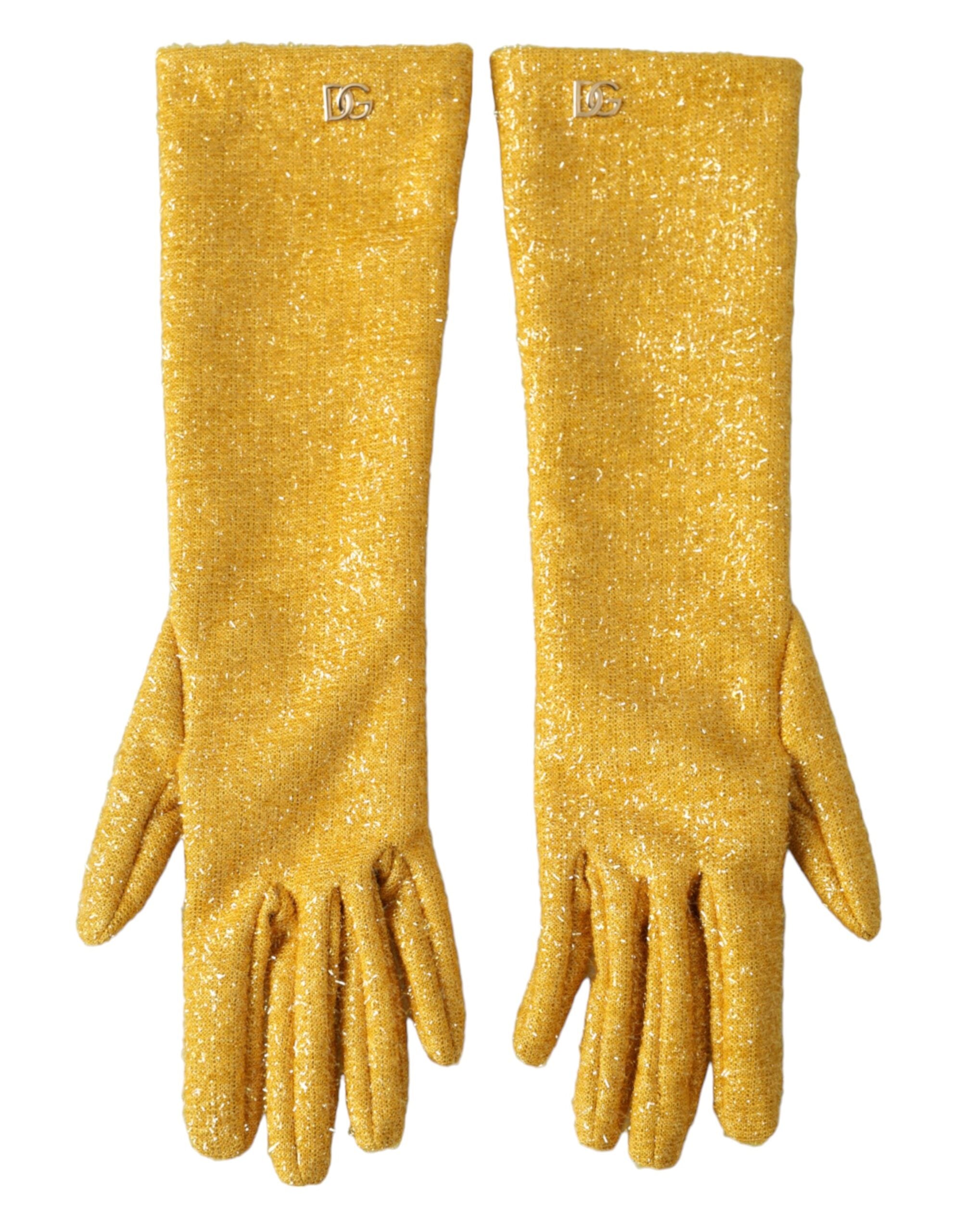 Gold Lurex Fantasia Mid Arm Length Gloves - ventzia