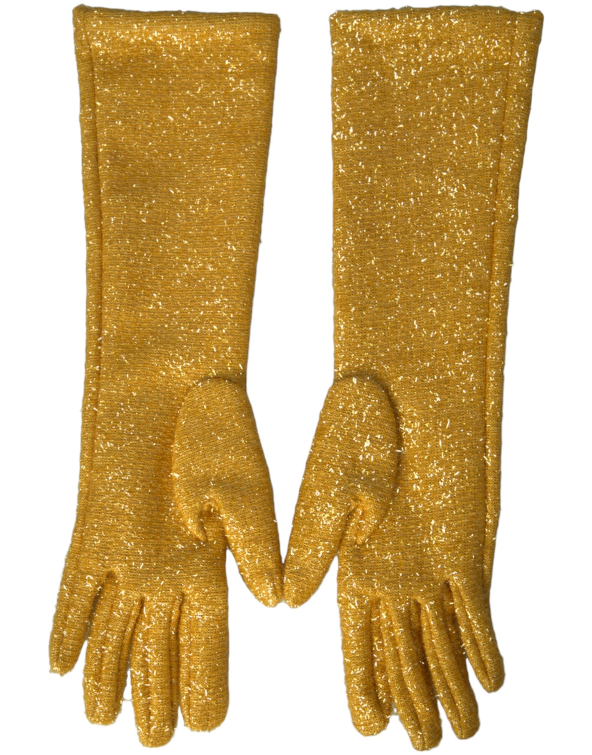 Gold Lurex Fantasia Mid Arm Length Gloves - ventzia
