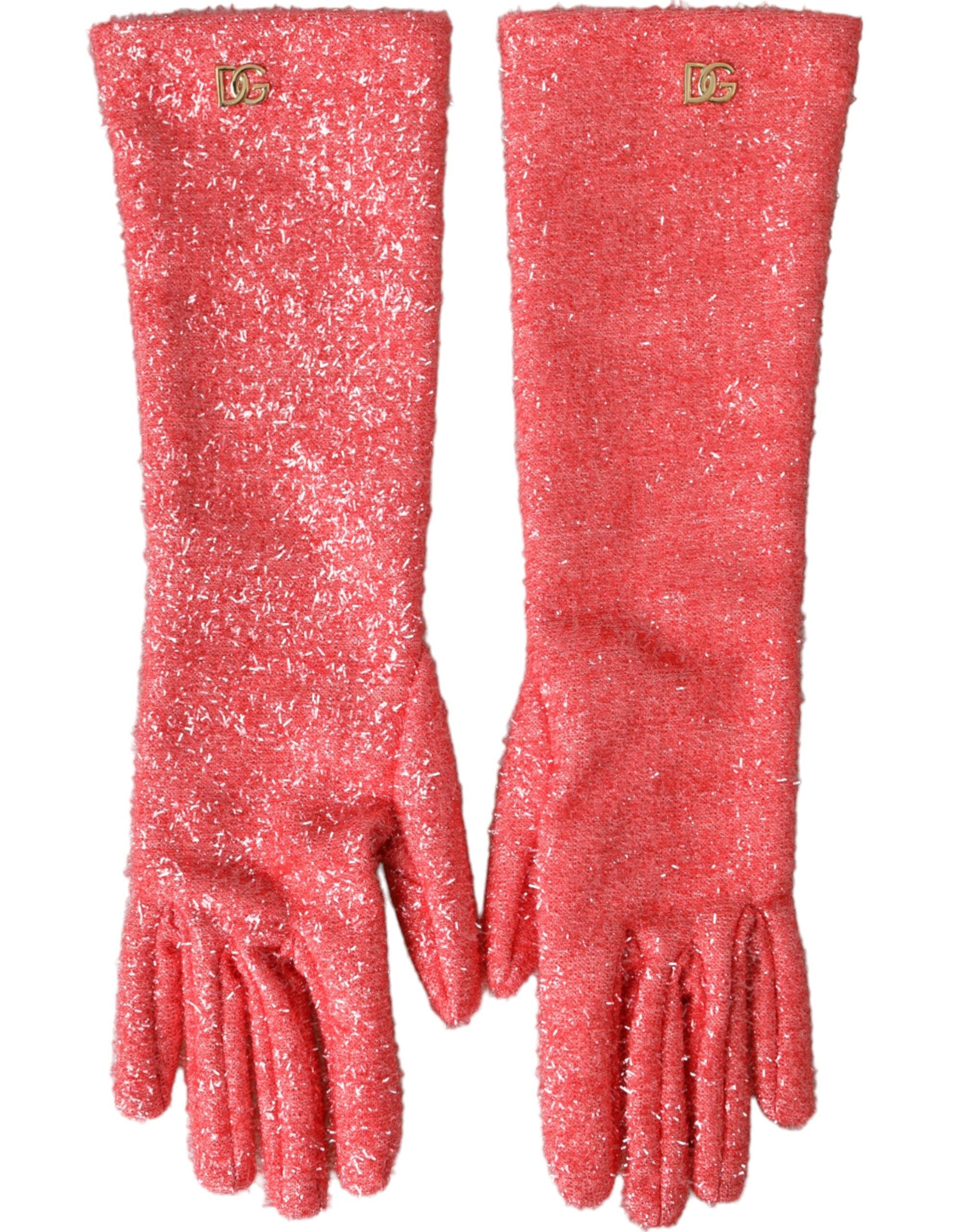 Pink Lurex Fantasia Mid Arm Length Gloves - ventzia